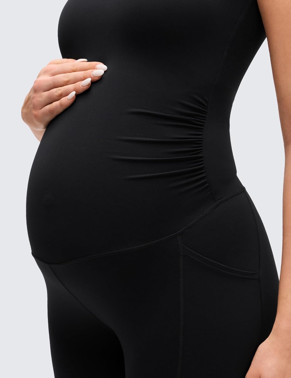 image:imageCRZ YOGA Butterluxe Maternity Workout Romper Pockets U Neck Sleeveless Shorts Jumpsuit Pregnancy Womens Ruched BodysuitBlack
