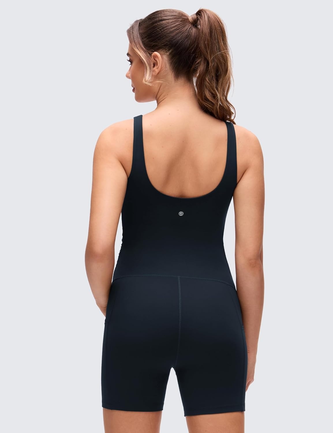 image:imageCRZ YOGA Butterluxe Maternity Workout Romper Pockets U Neck Sleeveless Shorts Jumpsuit Pregnancy Womens Ruched BodysuitTrue Navy