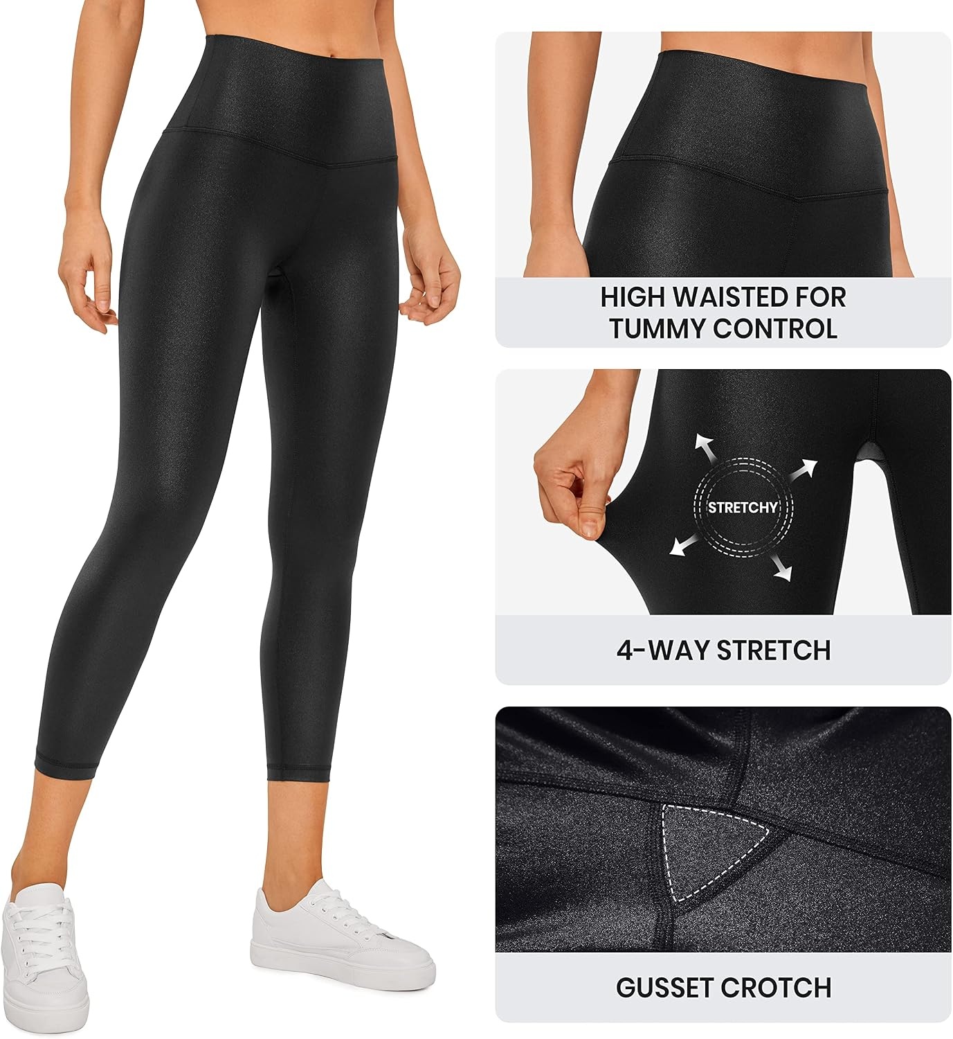 image:imageCRZ YOGA Butterluxe Matte Faux Leather Leggings for Women 23 High Waisted Buttery Soft Lounge Capri Faux LeatherBlack Classic