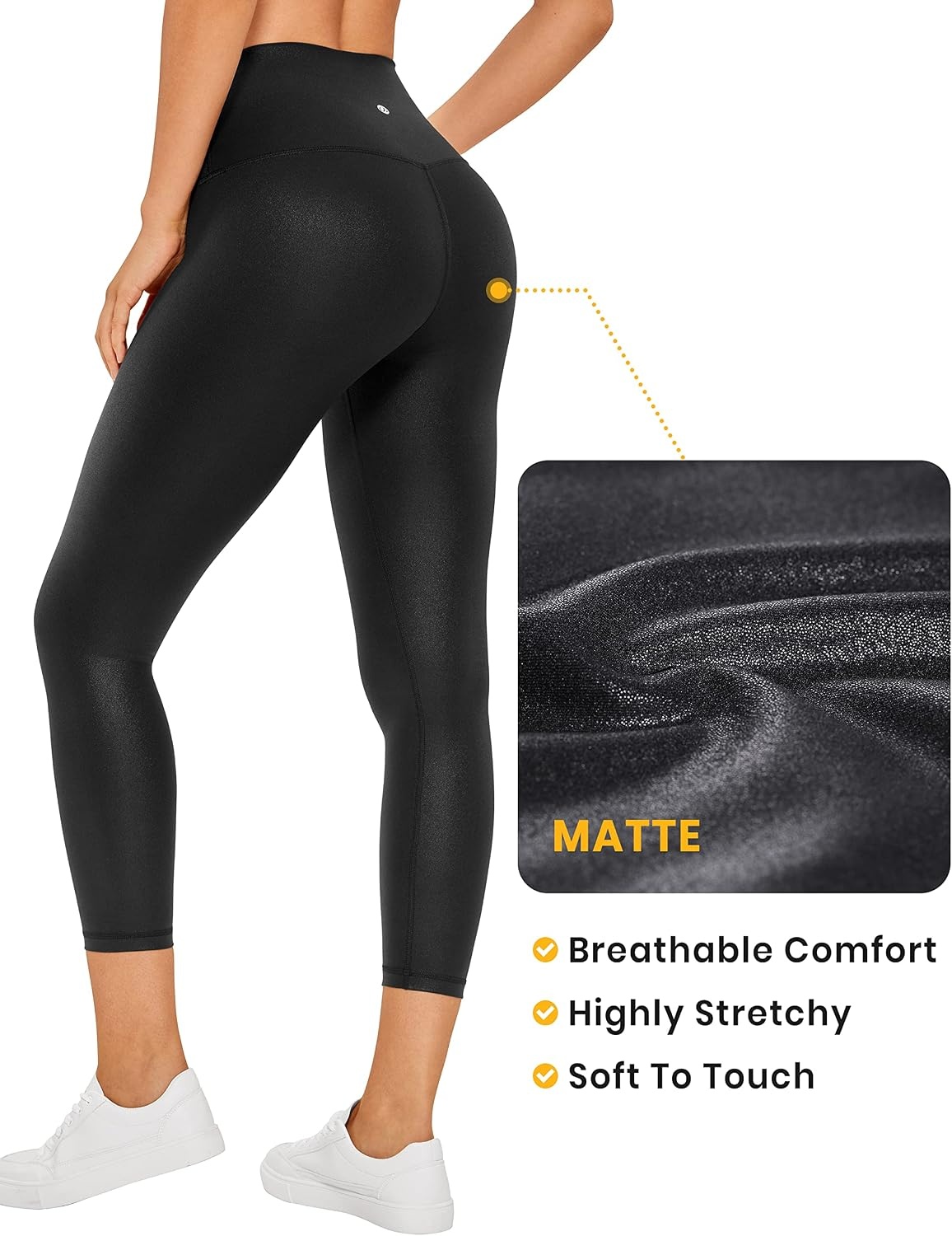 image:imageCRZ YOGA Butterluxe Matte Faux Leather Leggings for Women 23 High Waisted Buttery Soft Lounge Capri Faux LeatherBlack Classic