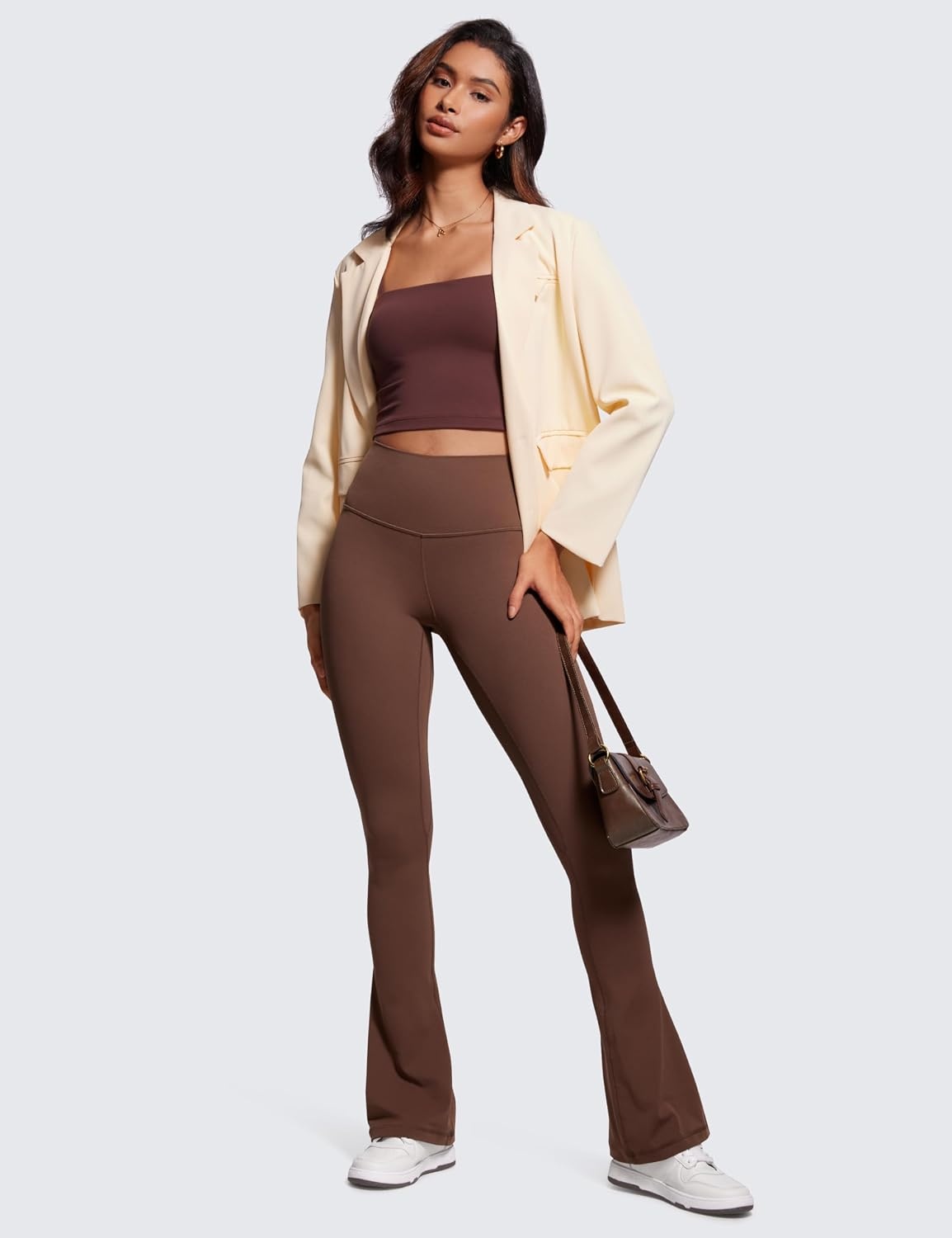 image:imageCRZ YOGA Butterluxe Mini Flared Leggings 3031533 High Waist Bootcut Casual Lounge Women Yoga Pants with PocketCoffee Brown