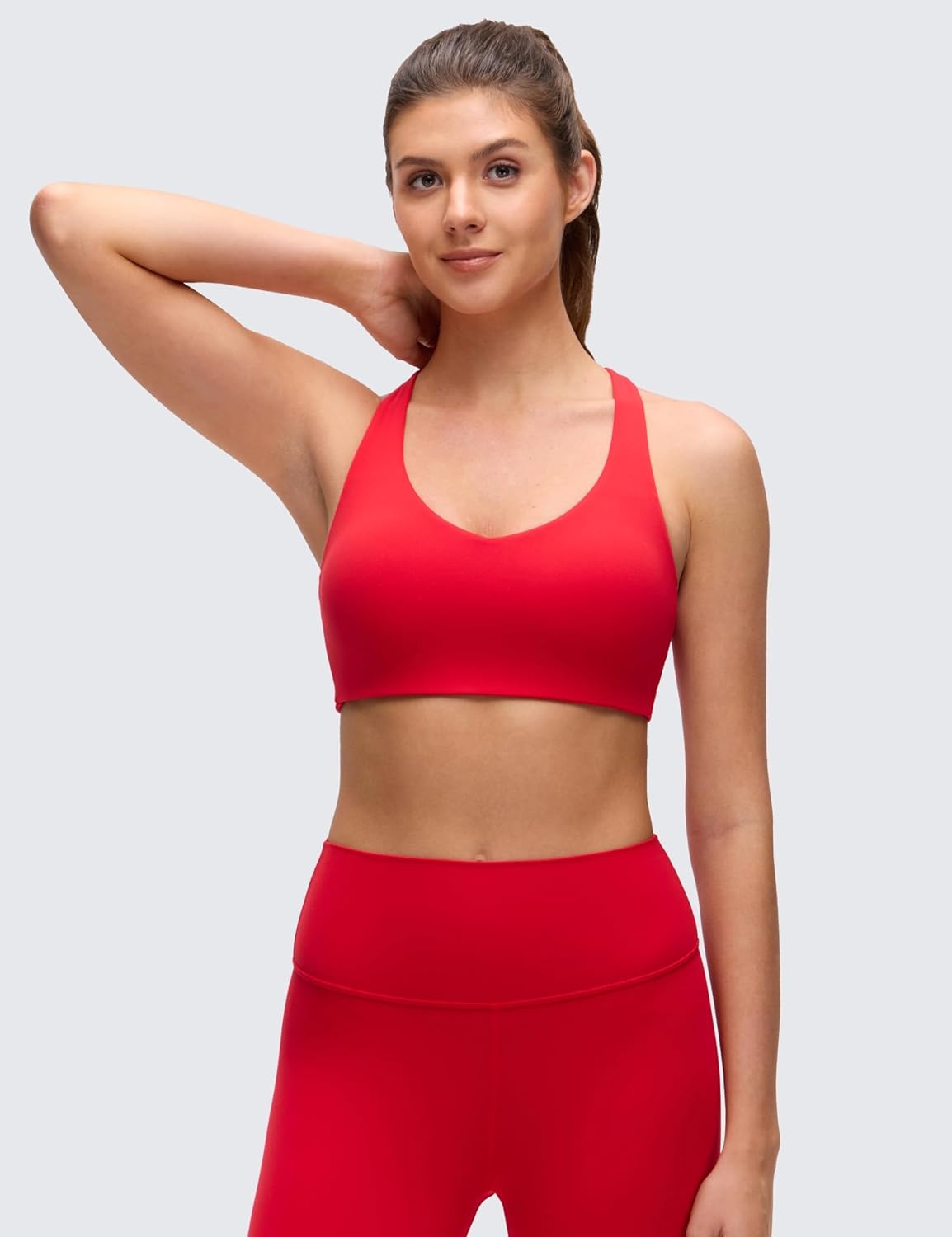 image:imageCRZ YOGA Butterluxe MultiStrap Cross Back Sports Bras for Women V Neck Padded Strappy Wireless Yoga TopAurora Red