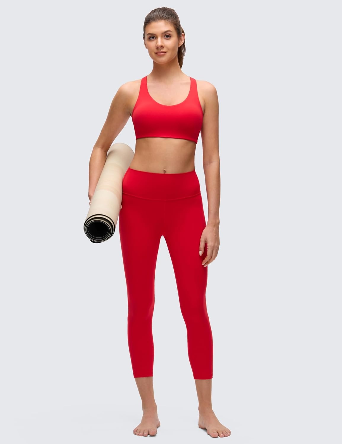 image:imageCRZ YOGA Butterluxe MultiStrap Cross Back Sports Bras for Women V Neck Padded Strappy Wireless Yoga TopAurora Red
