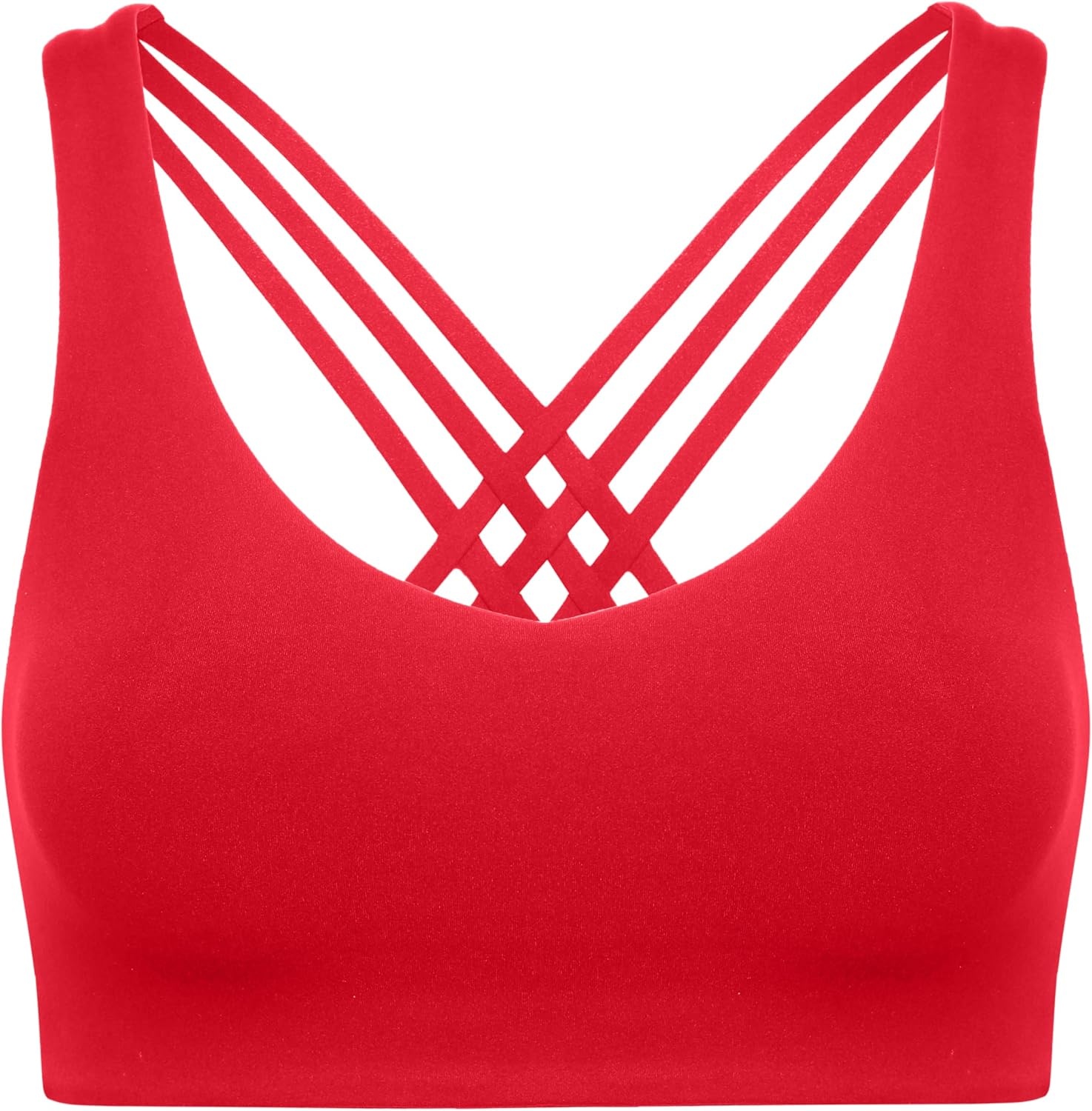 image:imageCRZ YOGA Butterluxe MultiStrap Cross Back Sports Bras for Women V Neck Padded Strappy Wireless Yoga TopAurora Red