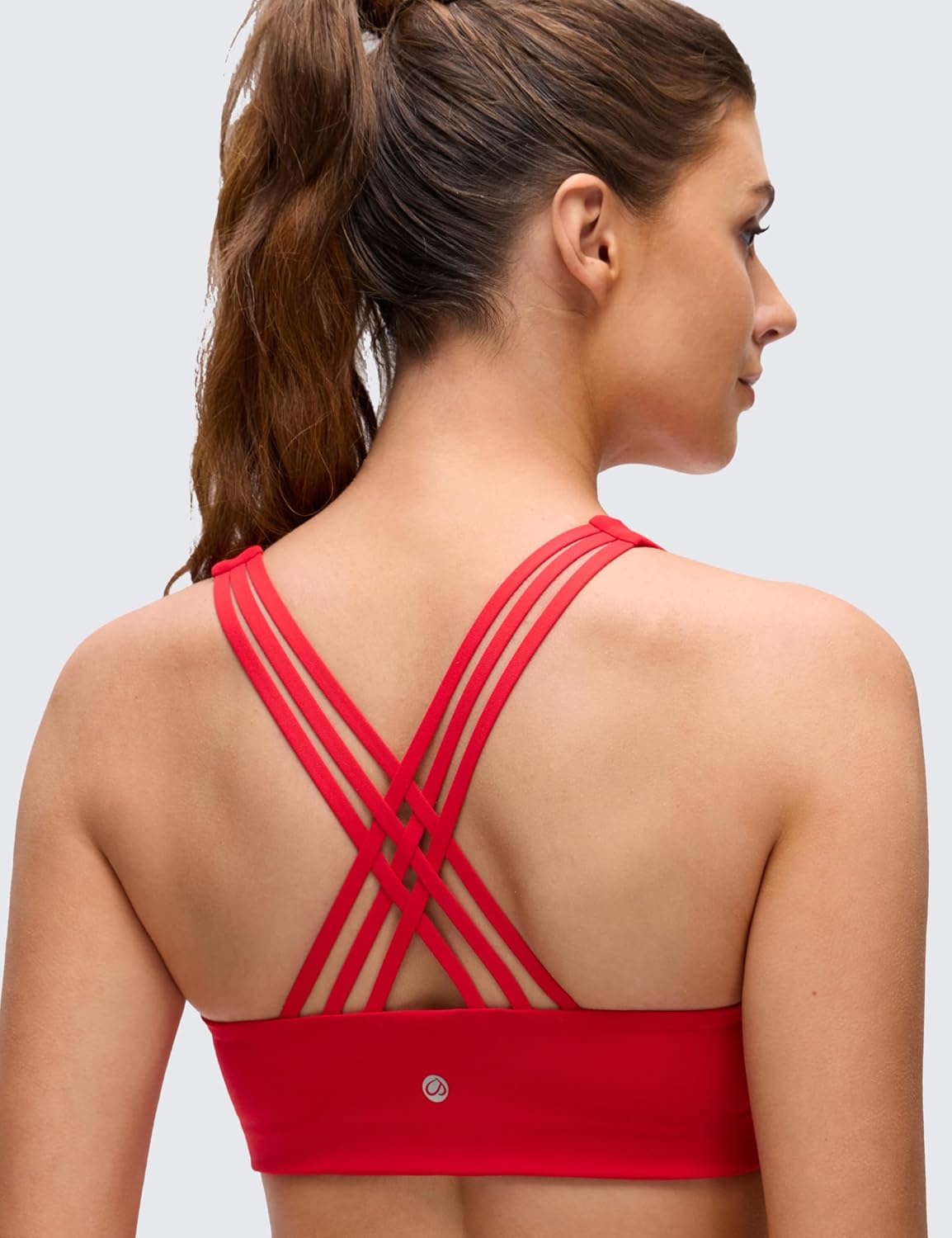 image:imageCRZ YOGA Butterluxe MultiStrap Cross Back Sports Bras for Women V Neck Padded Strappy Wireless Yoga TopAurora Red