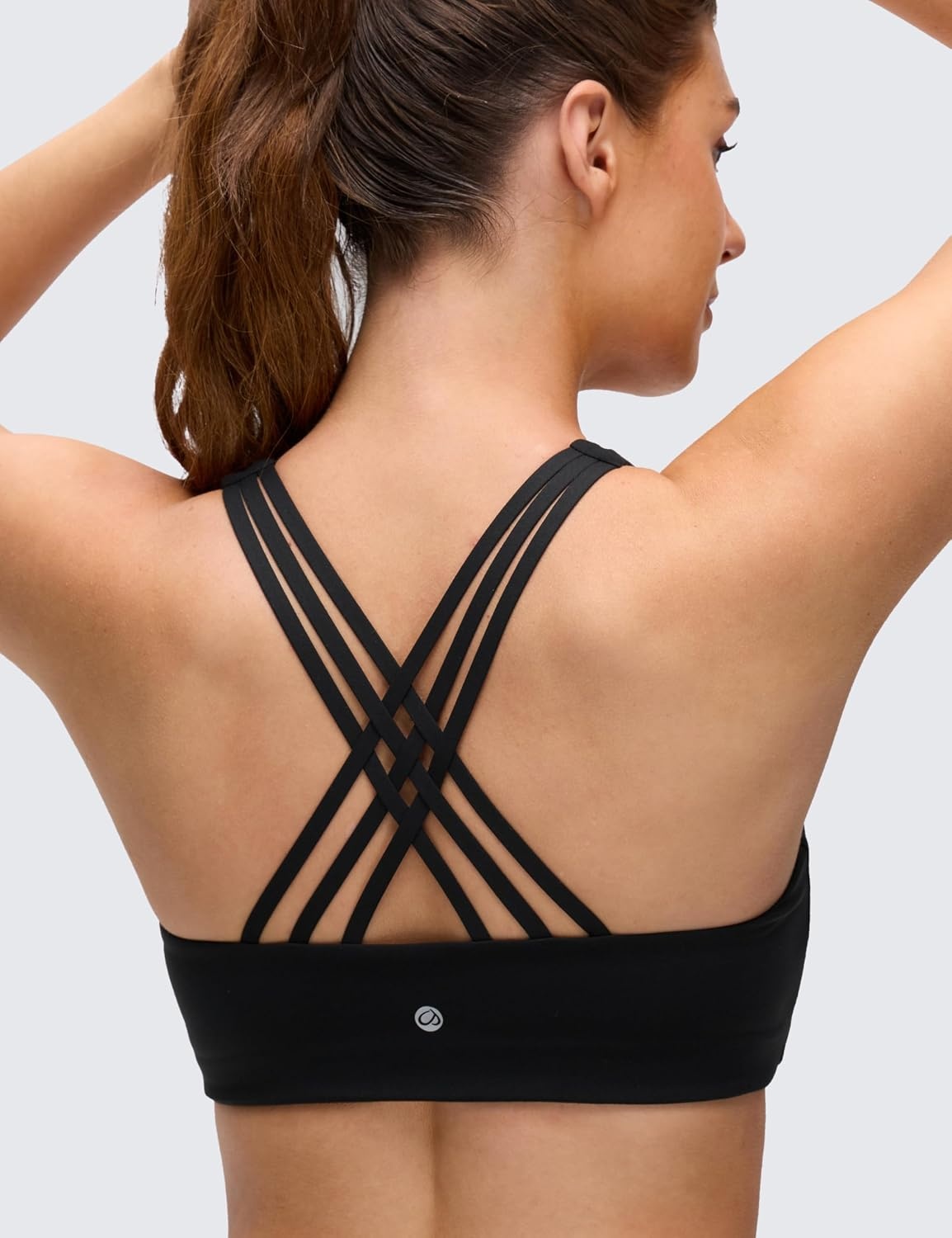 image:imageCRZ YOGA Butterluxe MultiStrap Cross Back Sports Bras for Women V Neck Padded Strappy Wireless Yoga TopBlack