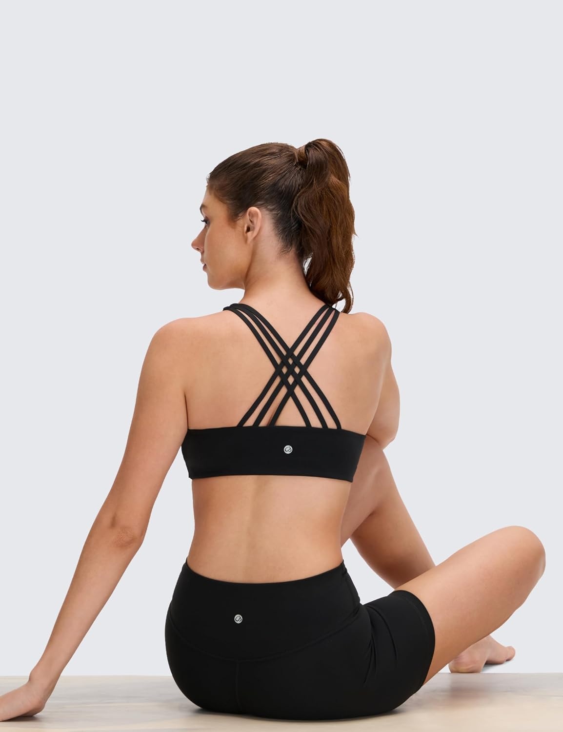 image:imageCRZ YOGA Butterluxe MultiStrap Cross Back Sports Bras for Women V Neck Padded Strappy Wireless Yoga TopBlack