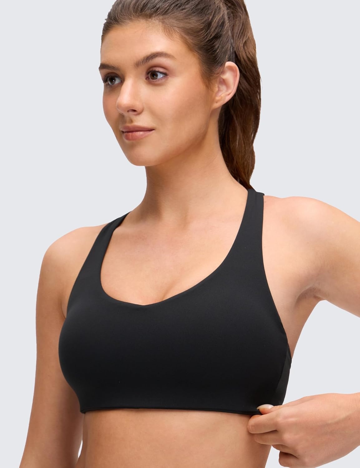 image:imageCRZ YOGA Butterluxe MultiStrap Cross Back Sports Bras for Women V Neck Padded Strappy Wireless Yoga TopBlack
