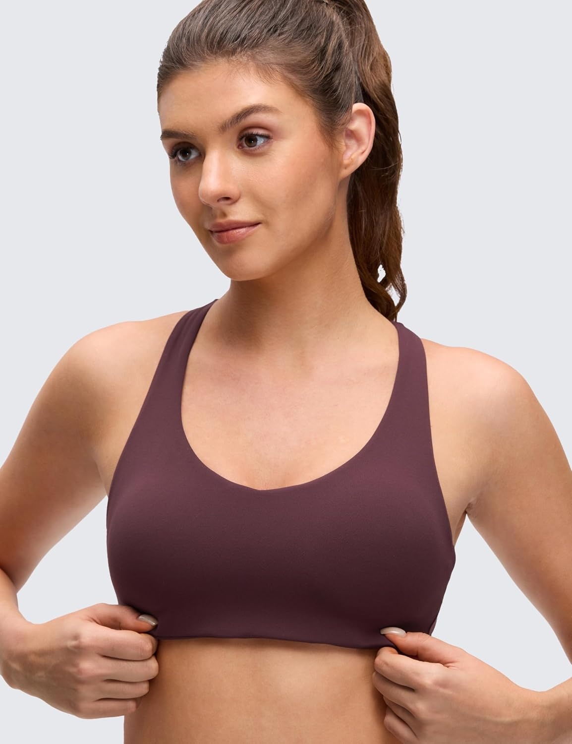 image:imageCRZ YOGA Butterluxe MultiStrap Cross Back Sports Bras for Women V Neck Padded Strappy Wireless Yoga TopRipe Plum