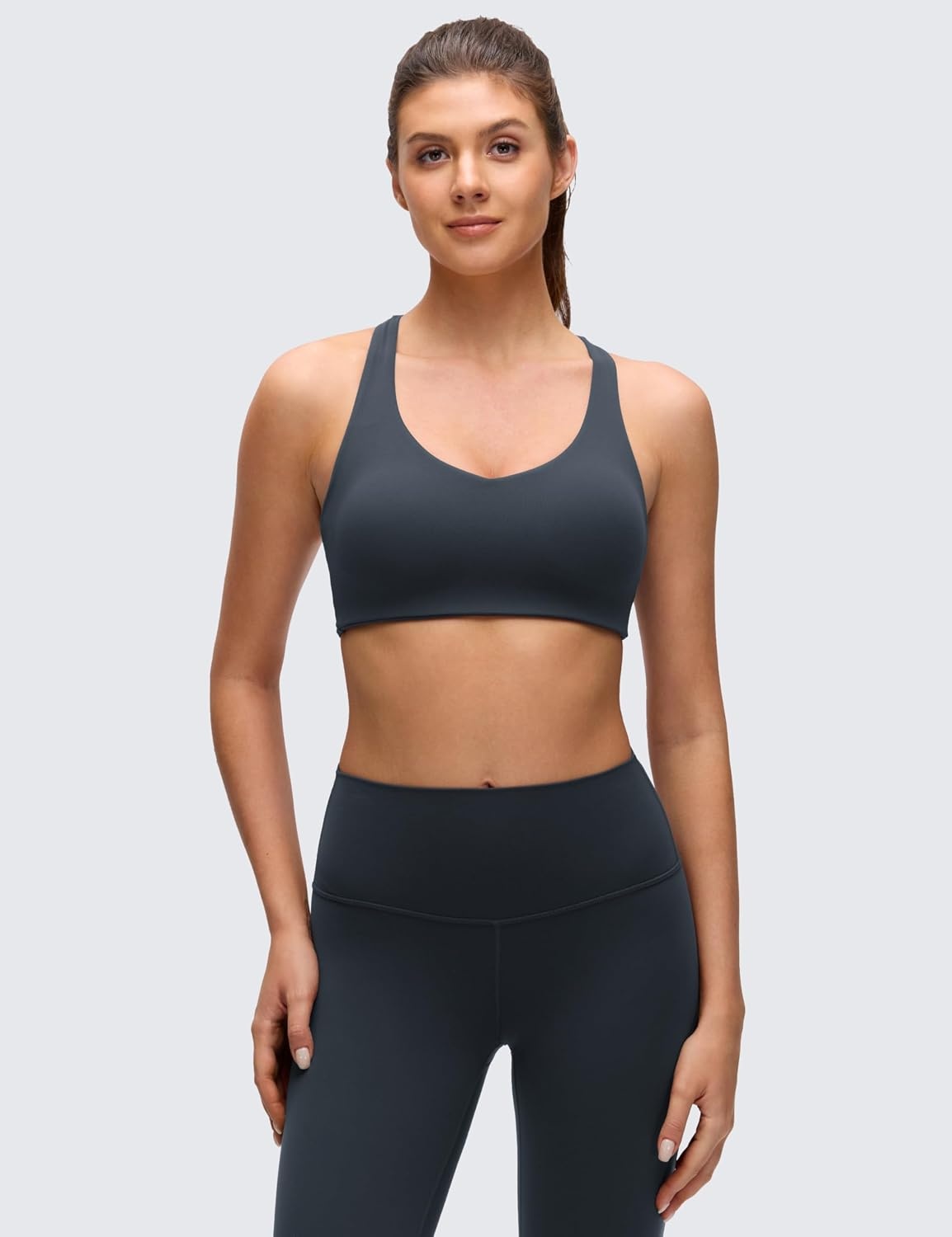 image:imageCRZ YOGA Butterluxe MultiStrap Cross Back Sports Bras for Women V Neck Padded Strappy Wireless Yoga TopTrue Navy