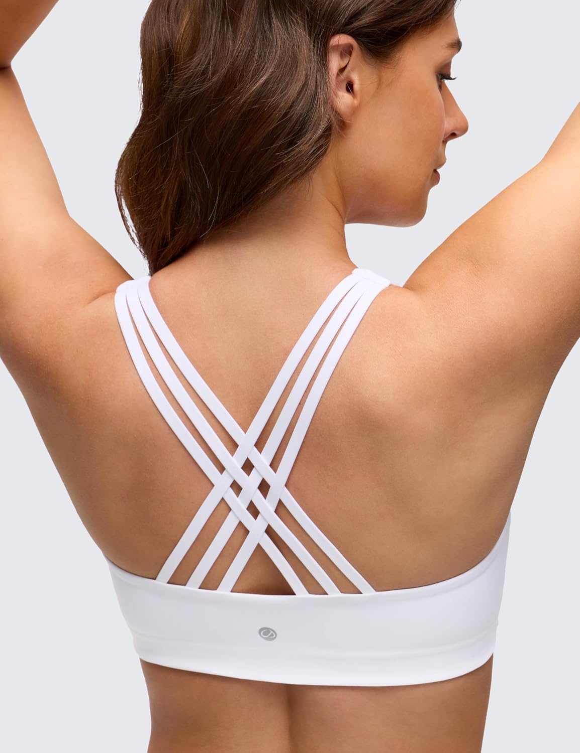 image:imageCRZ YOGA Butterluxe MultiStrap Cross Back Sports Bras for Women V Neck Padded Strappy Wireless Yoga TopWhite