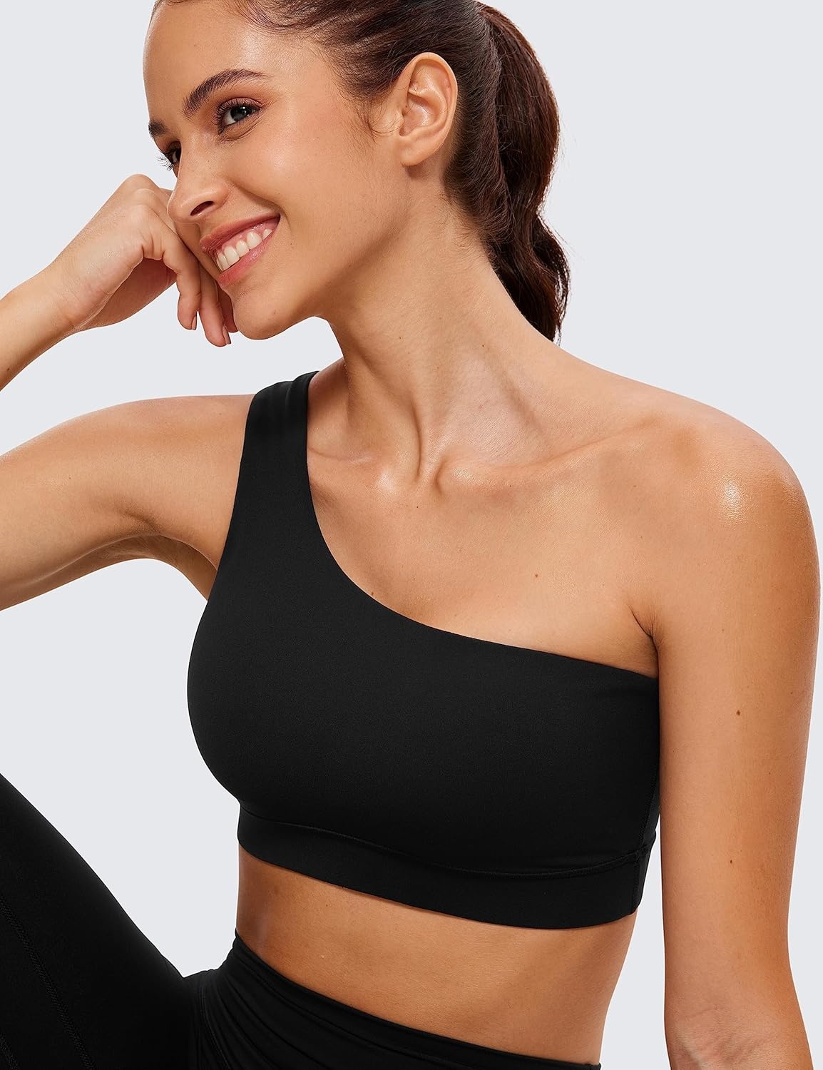 image:imageCRZ YOGA Butterluxe One Shoulder Sports Bras for Women Sleeveless One Strap Low Impact Asymmetrical Workout Yoga TopsBlack