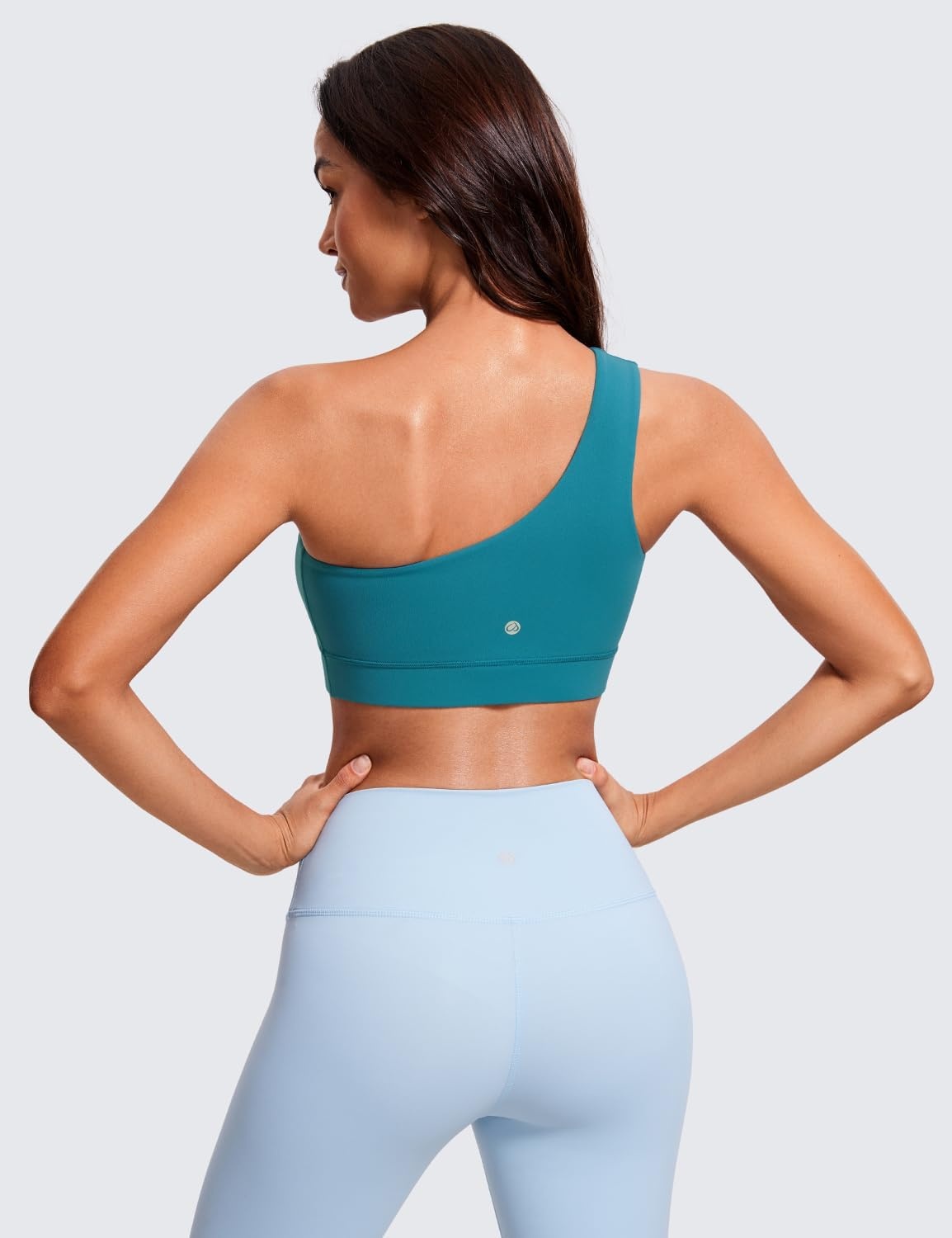 image:imageCRZ YOGA Butterluxe One Shoulder Sports Bras for Women Sleeveless One Strap Low Impact Asymmetrical Workout Yoga TopsBorealis Green