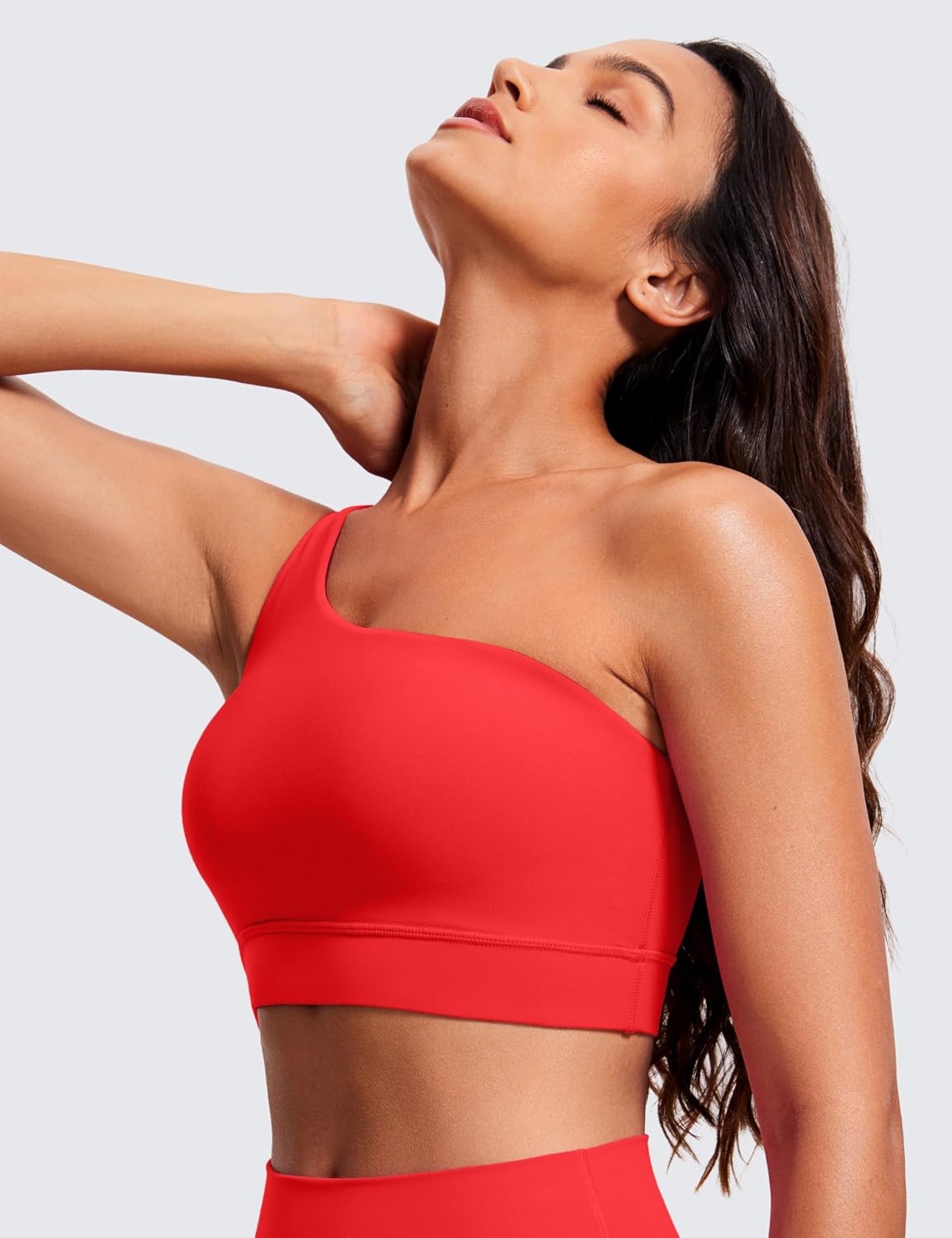 image:imageCRZ YOGA Butterluxe One Shoulder Sports Bras for Women Sleeveless One Strap Low Impact Asymmetrical Workout Yoga TopsDeep Red