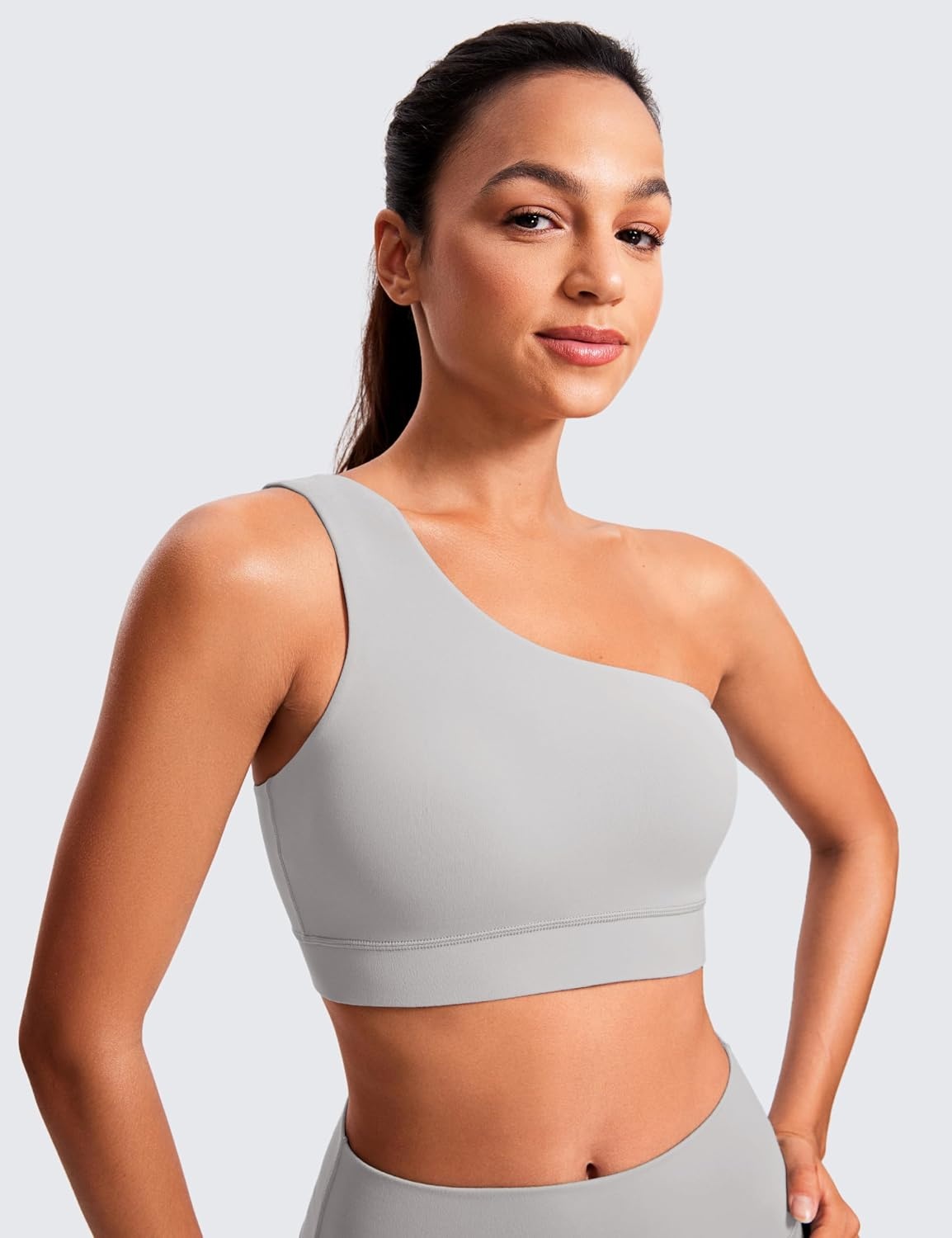 image:imageCRZ YOGA Butterluxe One Shoulder Sports Bras for Women Sleeveless One Strap Low Impact Asymmetrical Workout Yoga TopsGull Gray