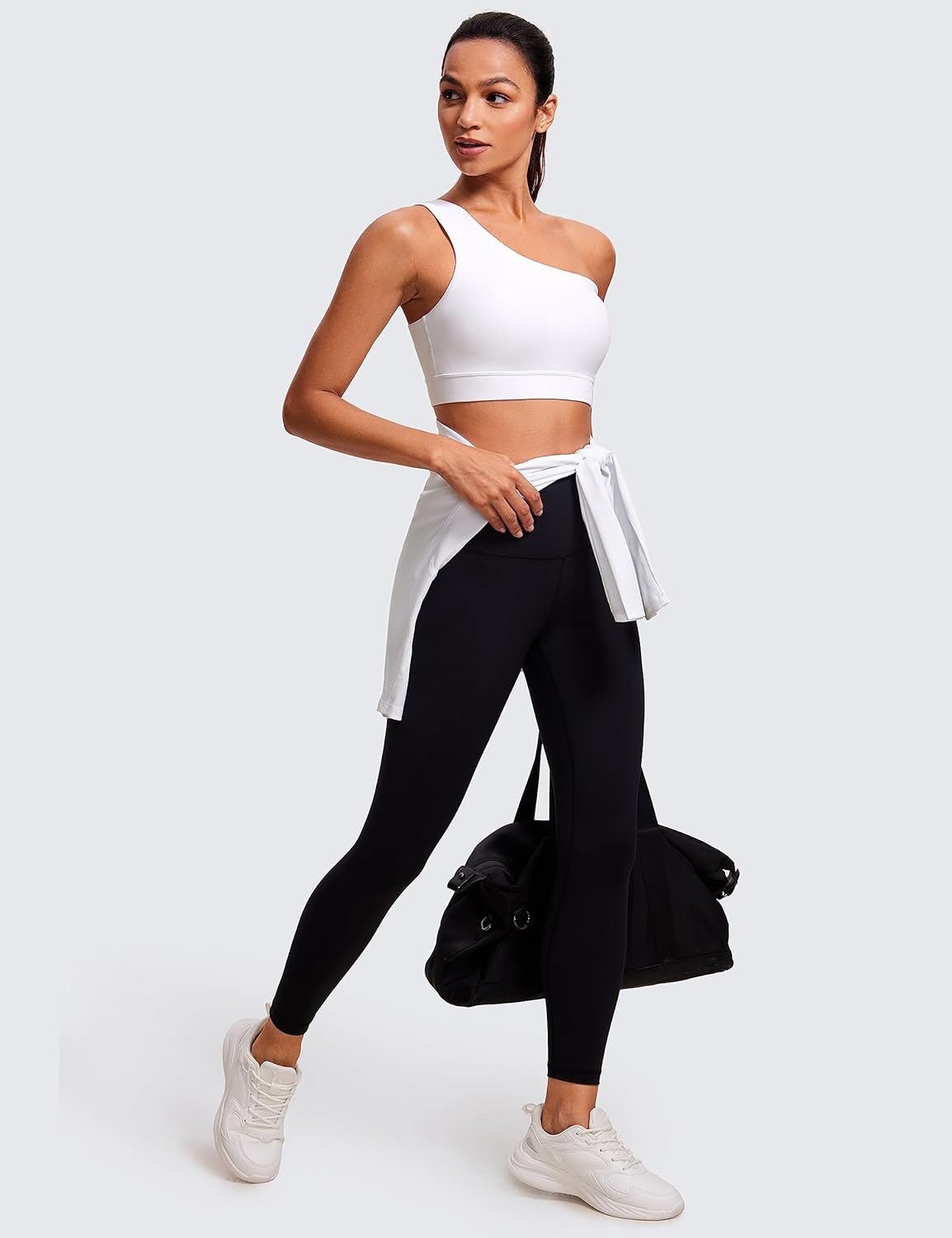 image:imageCRZ YOGA Butterluxe One Shoulder Sports Bras for Women Sleeveless One Strap Low Impact Asymmetrical Workout Yoga TopsWhite