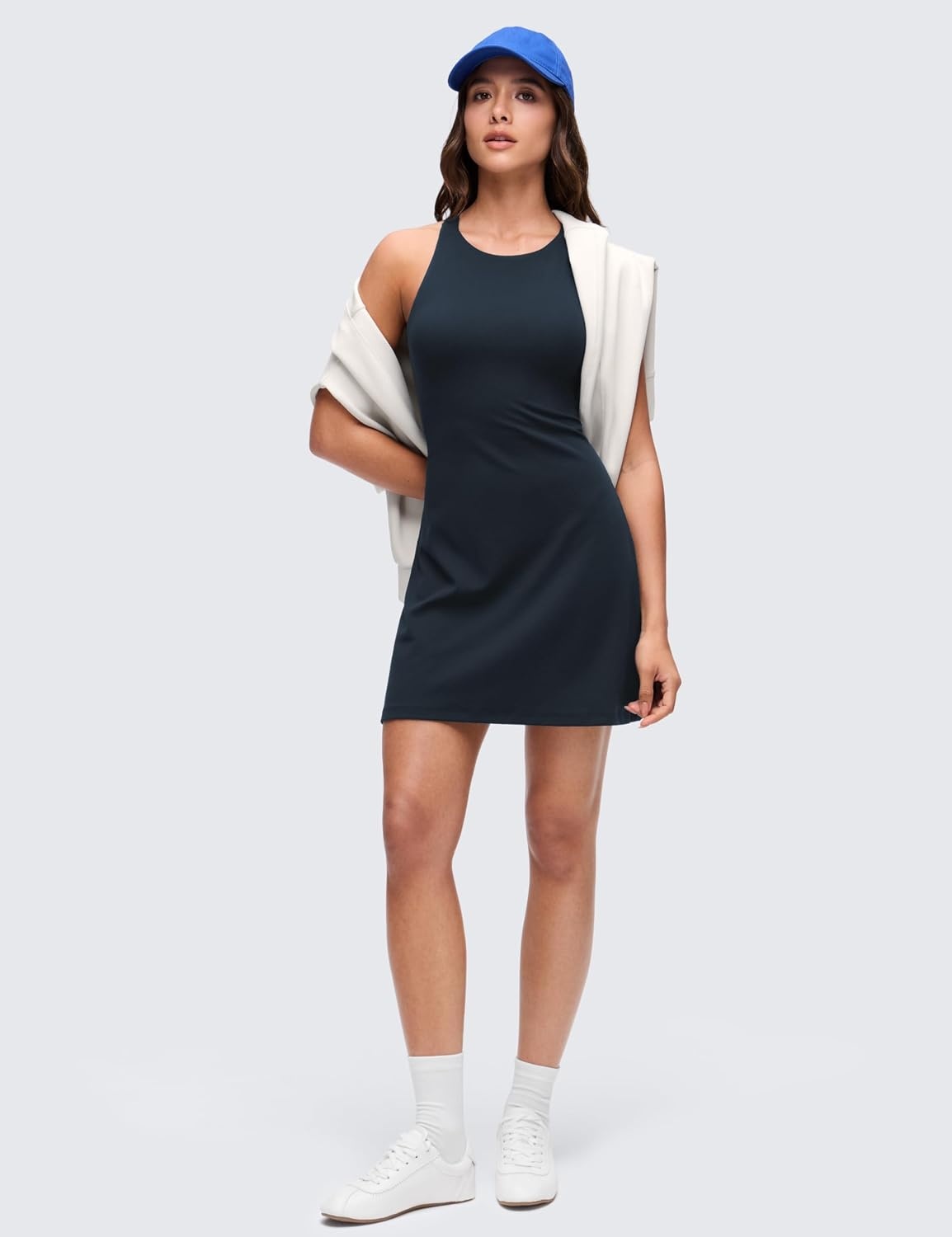image:imageCRZ YOGA Butterluxe Racerback Mini Dress for Women A Line Crewneck Casual Travel Outfits with Bras No Builtin ShortsTrue Navy