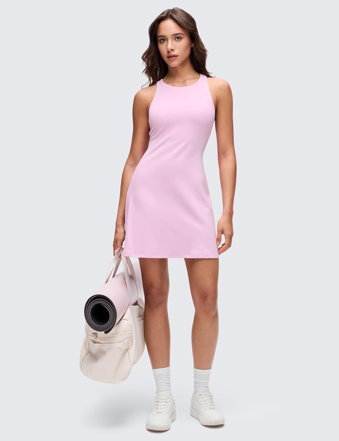 image:imageCRZ YOGA Butterluxe Racerback Mini Dress for Women A Line Crewneck Casual Travel Outfits with Bras No Builtin ShortsVita Pink