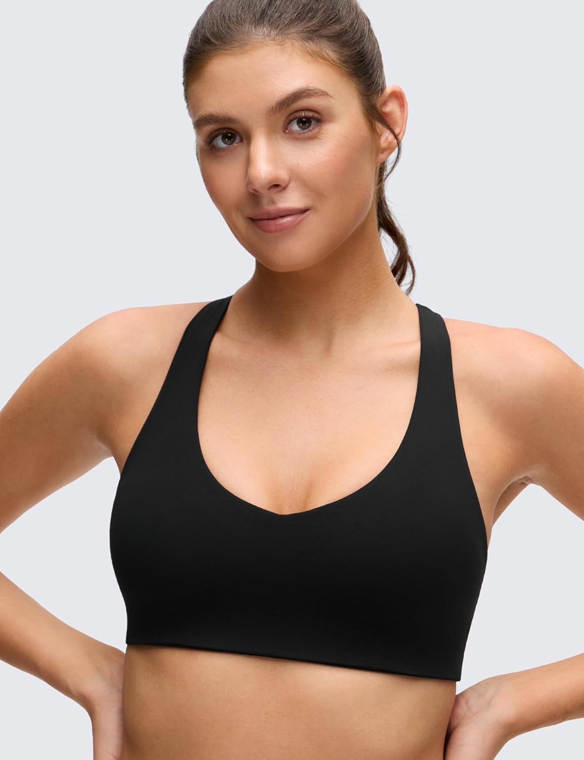 image:imageCRZ YOGA Butterluxe Racerback Sports Bras for Women V Neck Supportive Padded Wireless Athletic Yoga Crop TopBlack