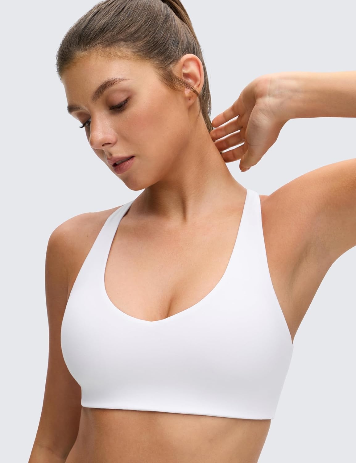 image:imageCRZ YOGA Butterluxe Racerback Sports Bras for Women V Neck Supportive Padded Wireless Athletic Yoga Crop TopWhite