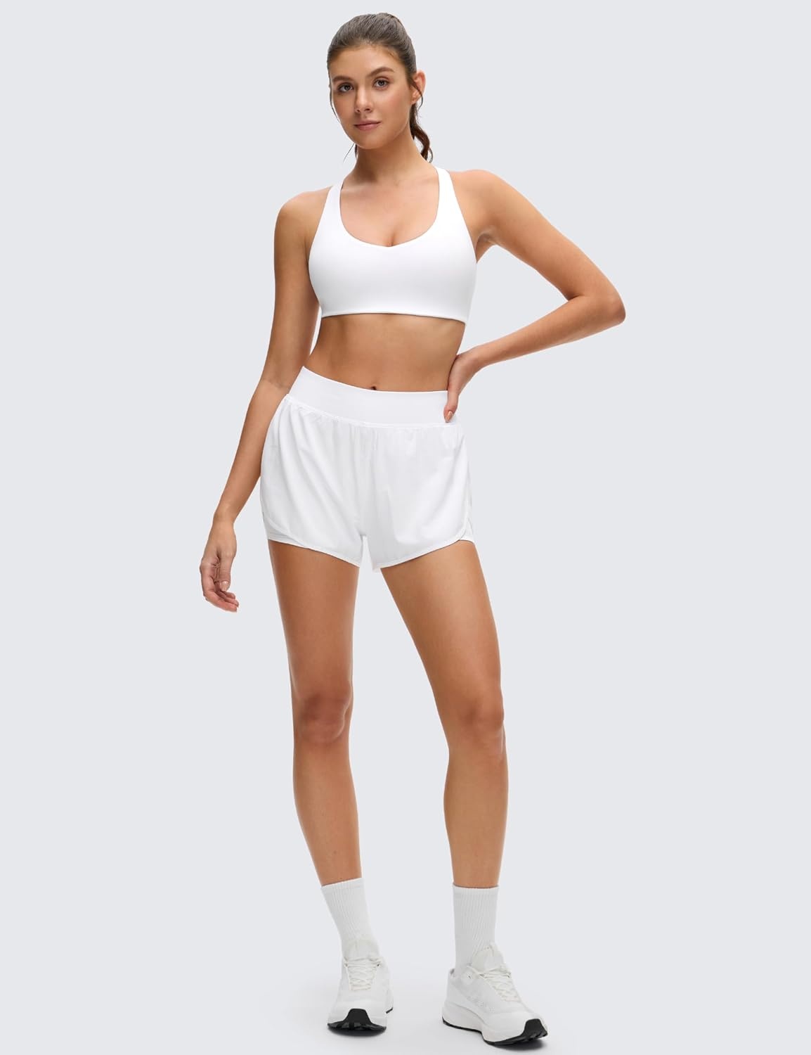 image:imageCRZ YOGA Butterluxe Racerback Sports Bras for Women V Neck Supportive Padded Wireless Athletic Yoga Crop TopWhite