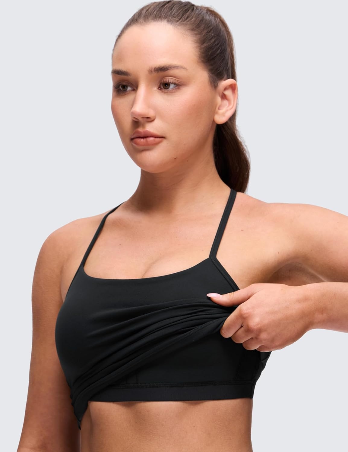 image:imageCRZ YOGA Butterluxe Racerback Tank Tops for Women Scoop Neck Spaghetti Strap Padded Workout Camisole with Built in BraBlack