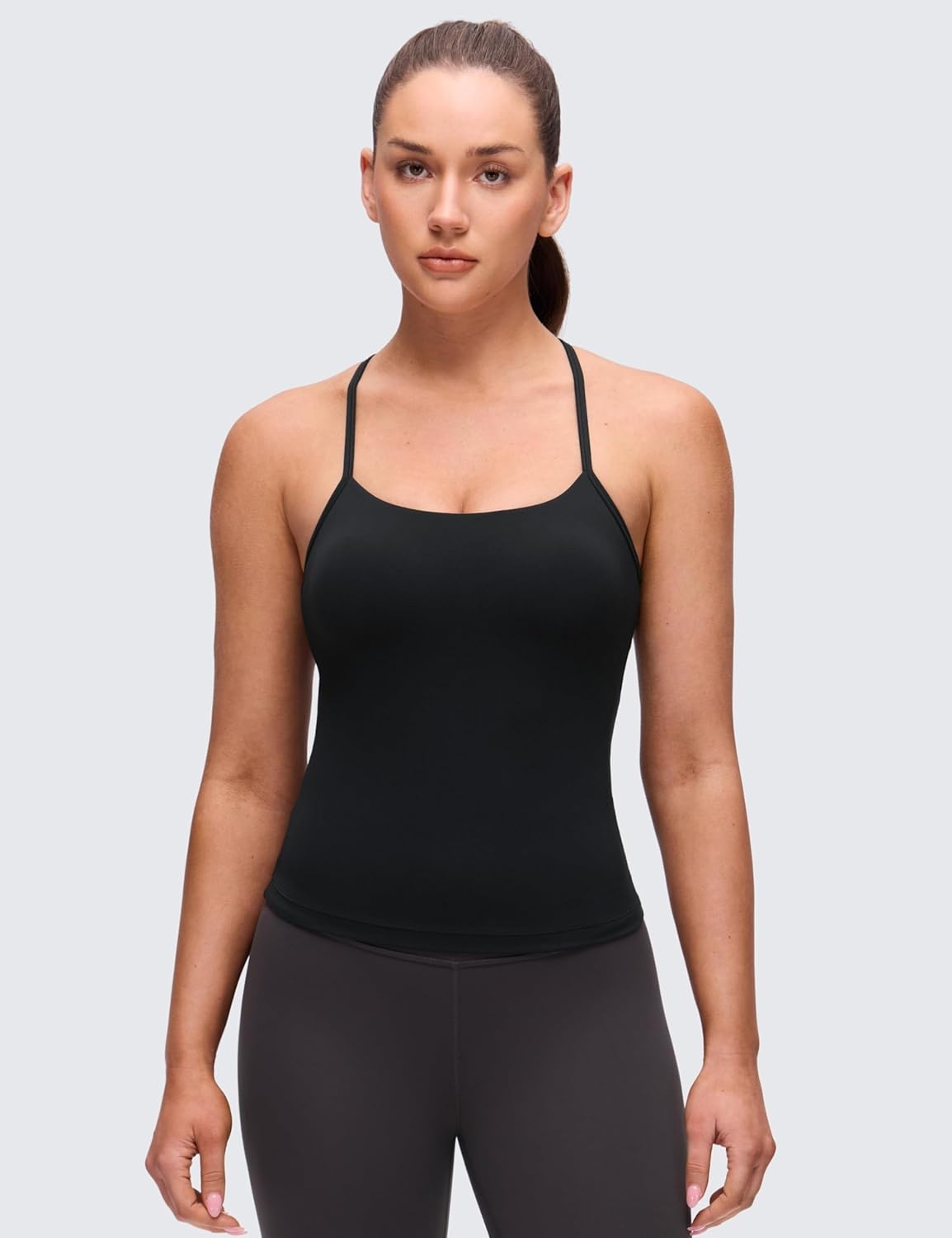 image:imageCRZ YOGA Butterluxe Racerback Tank Tops for Women Scoop Neck Spaghetti Strap Padded Workout Camisole with Built in BraBlack