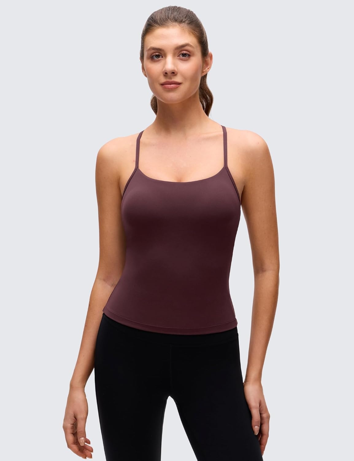 image:imageCRZ YOGA Butterluxe Racerback Tank Tops for Women Scoop Neck Spaghetti Strap Padded Workout Camisole with Built in BraRipe Plum