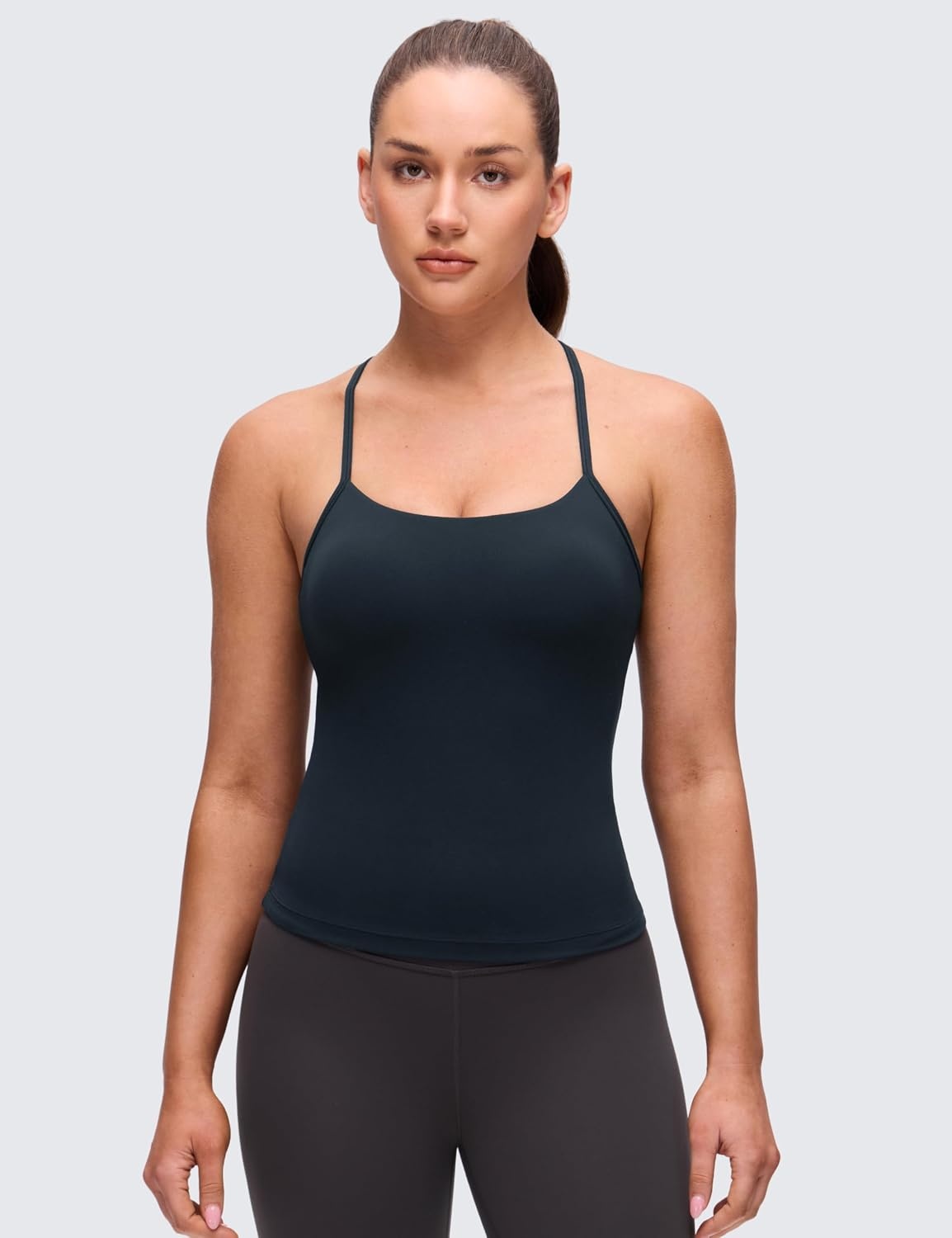 image:imageCRZ YOGA Butterluxe Racerback Tank Tops for Women Scoop Neck Spaghetti Strap Padded Workout Camisole with Built in BraTrue Navy