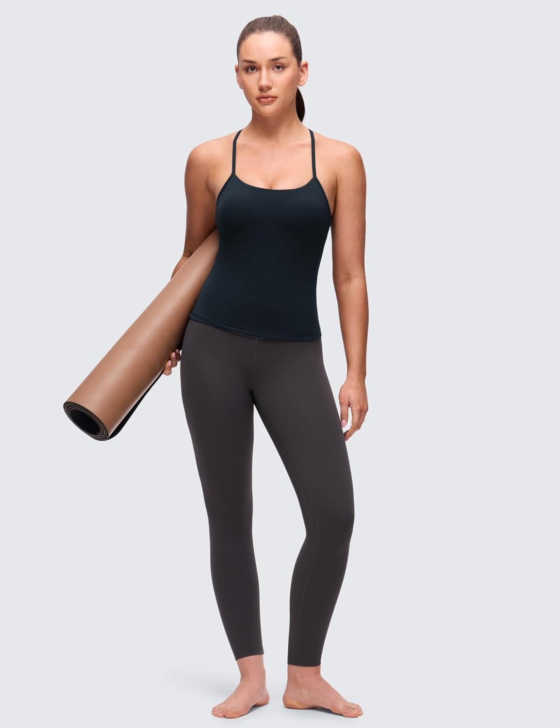 image:imageCRZ YOGA Butterluxe Racerback Tank Tops for Women Scoop Neck Spaghetti Strap Padded Workout Camisole with Built in BraTrue Navy