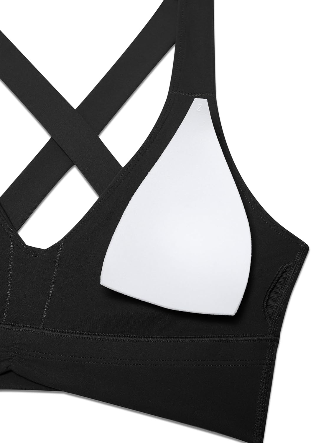 image:imageCRZ YOGA Butterluxe Ruched Longline Sports Bras for Women V Neck Padded Yoga Tank Wide Straps Cross Back Crop TopsBlack