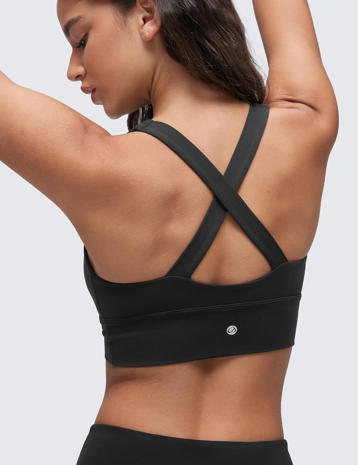 image:imageCRZ YOGA Butterluxe Ruched Longline Sports Bras for Women V Neck Padded Yoga Tank Wide Straps Cross Back Crop TopsBlack