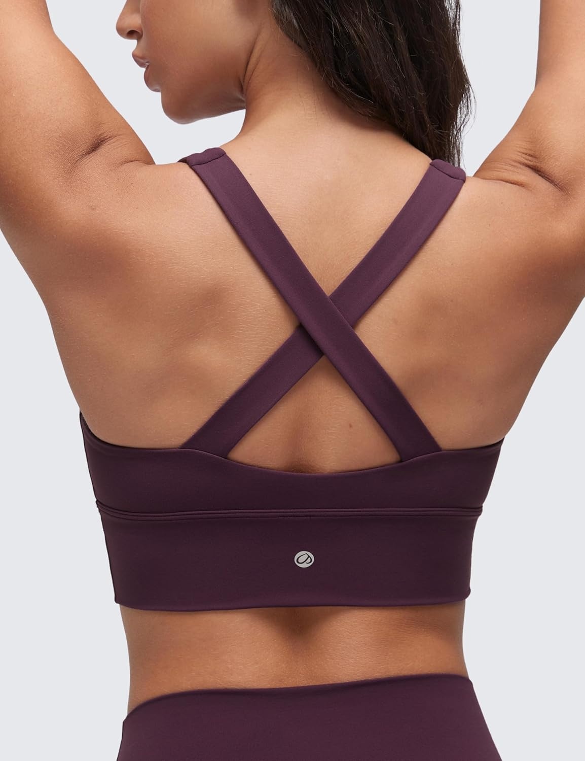 image:imageCRZ YOGA Butterluxe Ruched Longline Sports Bras for Women V Neck Padded Yoga Tank Wide Straps Cross Back Crop TopsDeep Purple