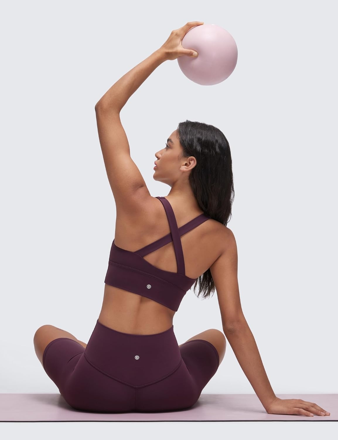 image:imageCRZ YOGA Butterluxe Ruched Longline Sports Bras for Women V Neck Padded Yoga Tank Wide Straps Cross Back Crop TopsDeep Purple