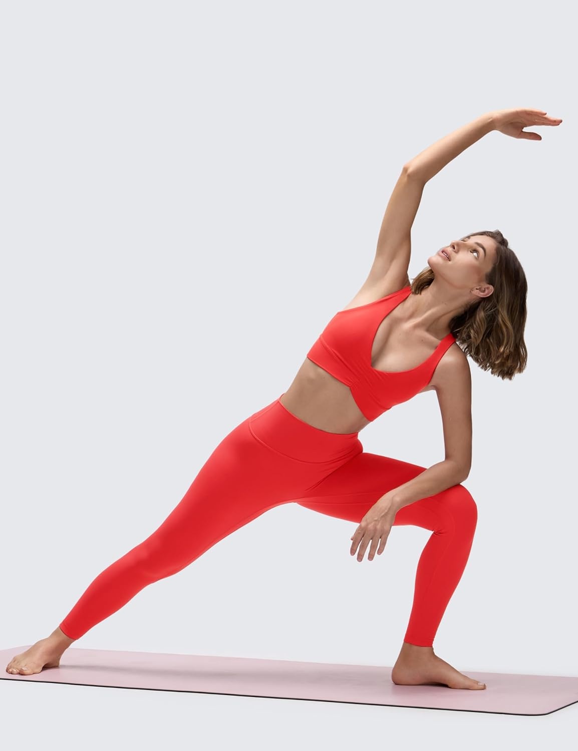 image:imageCRZ YOGA Butterluxe Ruched Longline Sports Bras for Women V Neck Padded Yoga Tank Wide Straps Cross Back Crop TopsDeep Red