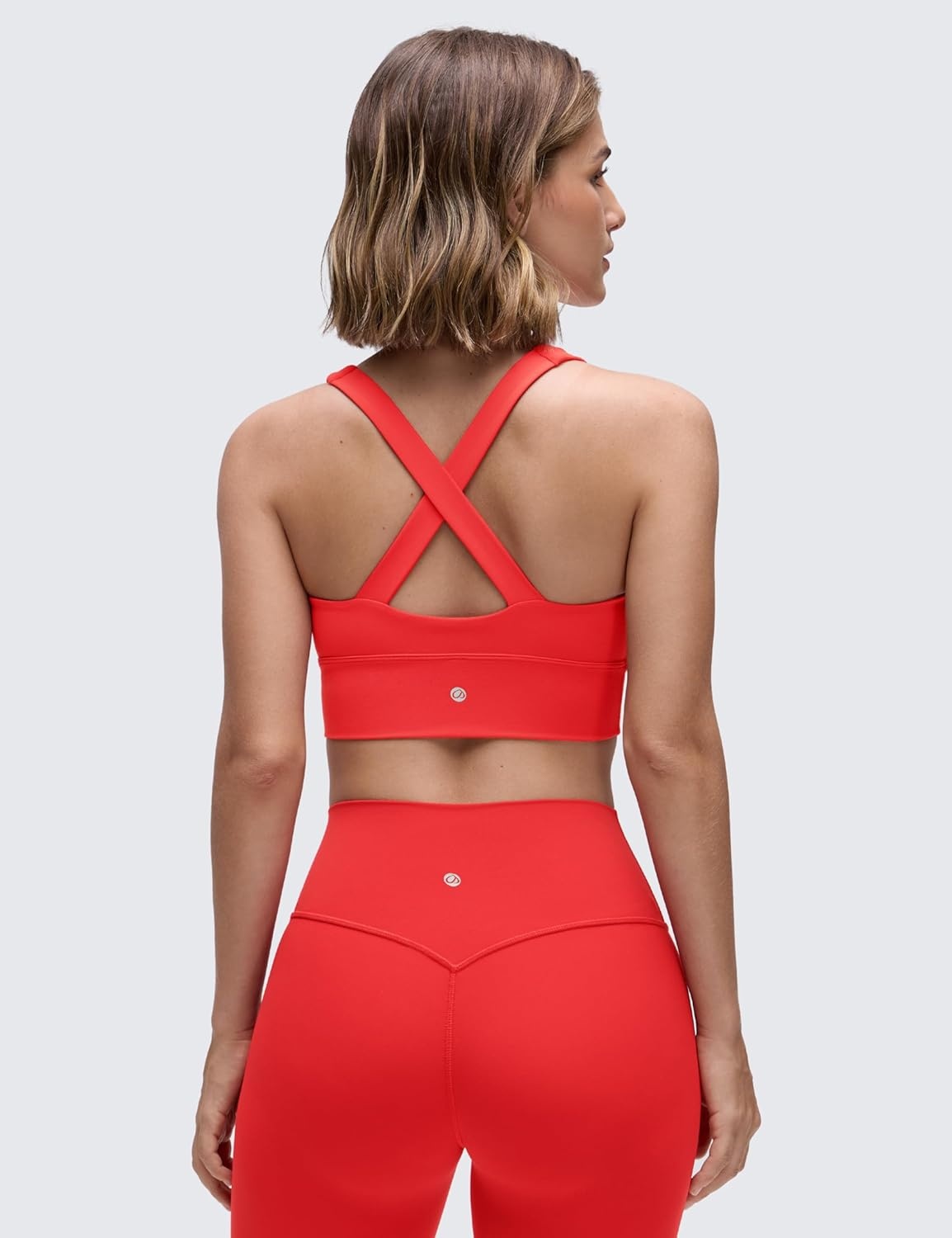 image:imageCRZ YOGA Butterluxe Ruched Longline Sports Bras for Women V Neck Padded Yoga Tank Wide Straps Cross Back Crop TopsDeep Red