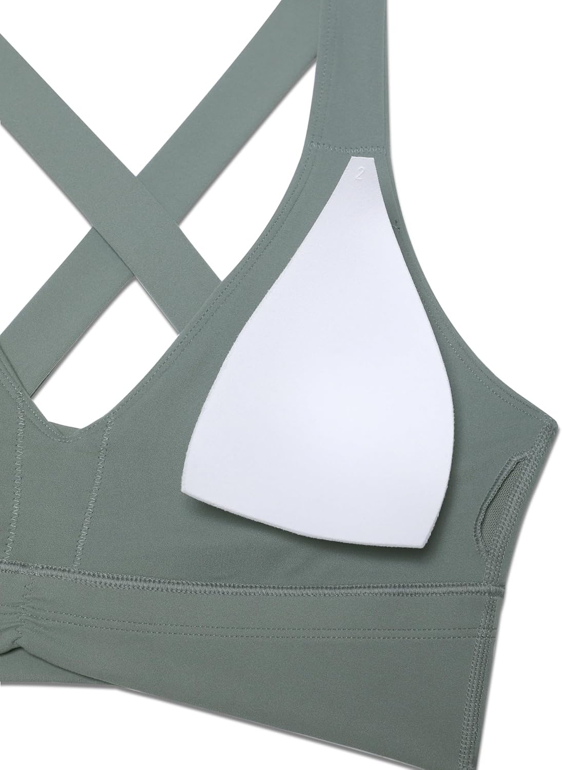 image:imageCRZ YOGA Butterluxe Ruched Longline Sports Bras for Women V Neck Padded Yoga Tank Wide Straps Cross Back Crop TopsGrey Sage
