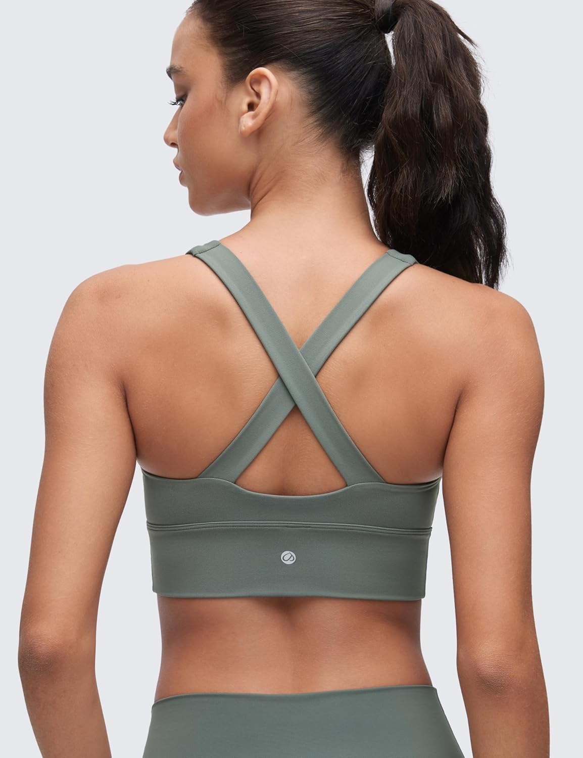 image:imageCRZ YOGA Butterluxe Ruched Longline Sports Bras for Women V Neck Padded Yoga Tank Wide Straps Cross Back Crop TopsGrey Sage