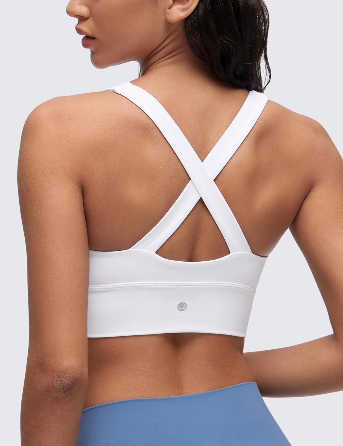 image:imageCRZ YOGA Butterluxe Ruched Longline Sports Bras for Women V Neck Padded Yoga Tank Wide Straps Cross Back Crop TopsWhite