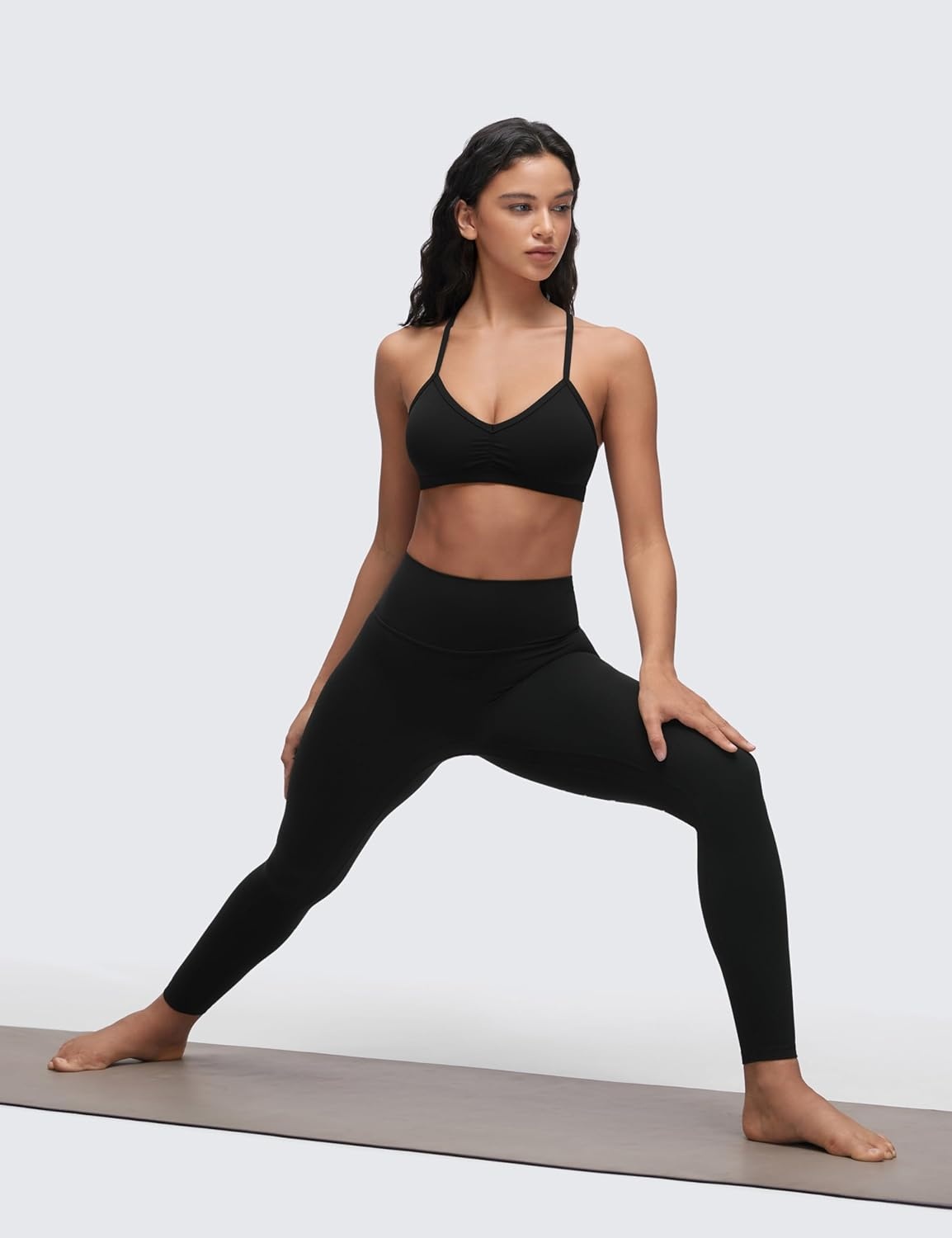 image:imageCRZ YOGA Butterluxe Ruched Sports Bras for Women V Neck Spaghetti Thin Strap Y Back Wireless Padded Yoga Crop TopBlack