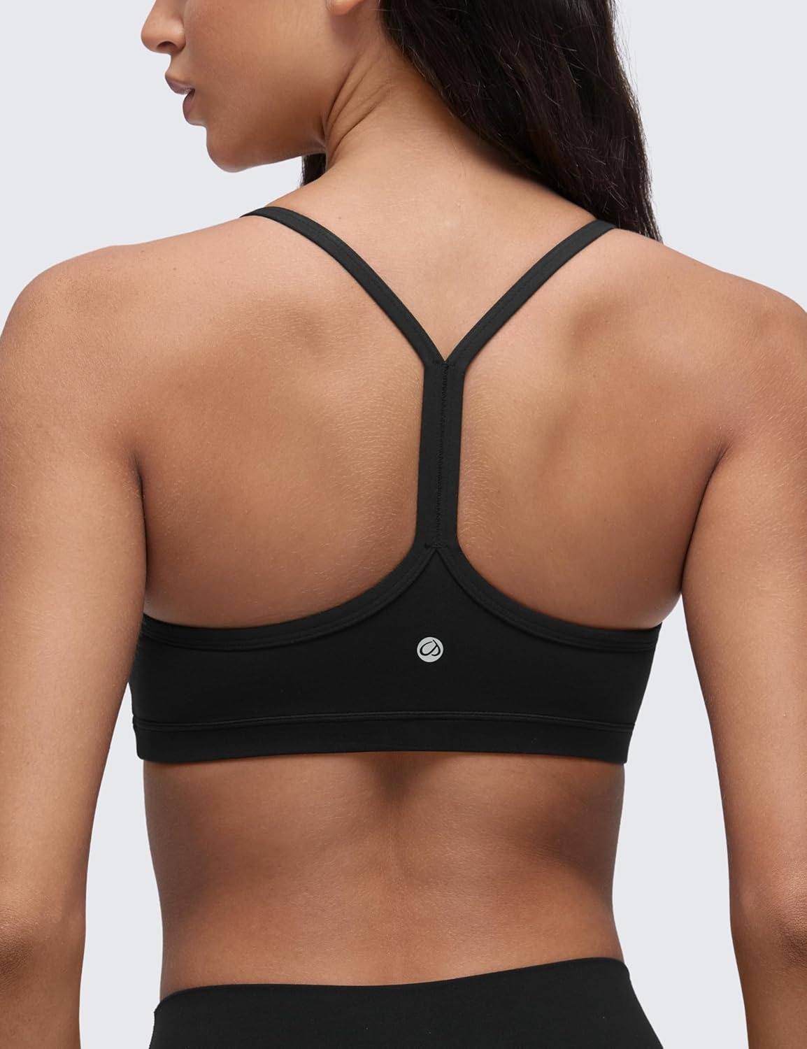 image:imageCRZ YOGA Butterluxe Ruched Sports Bras for Women V Neck Spaghetti Thin Strap Y Back Wireless Padded Yoga Crop TopBlack