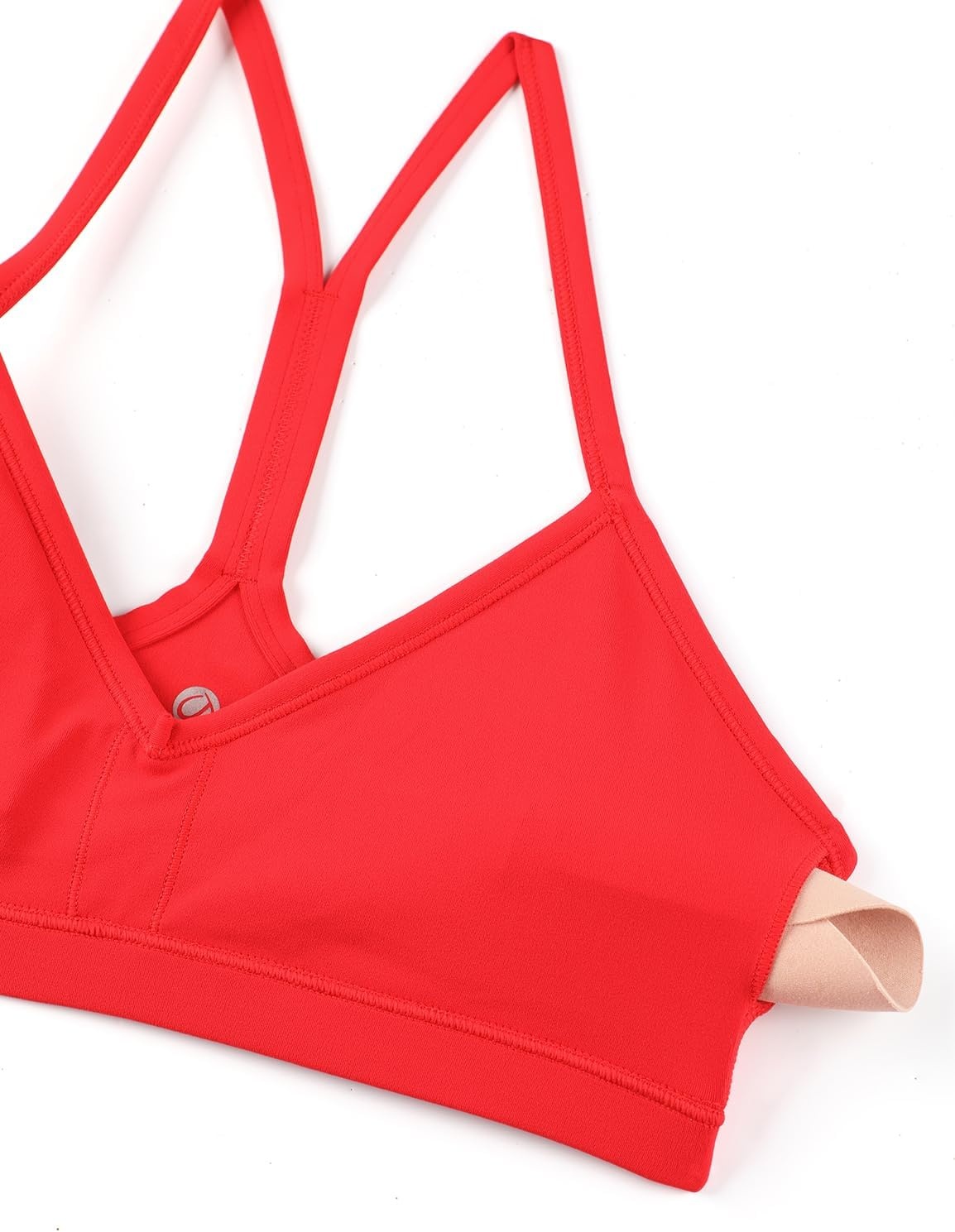 image:imageCRZ YOGA Butterluxe Ruched Sports Bras for Women V Neck Spaghetti Thin Strap Y Back Wireless Padded Yoga Crop TopDeep Red
