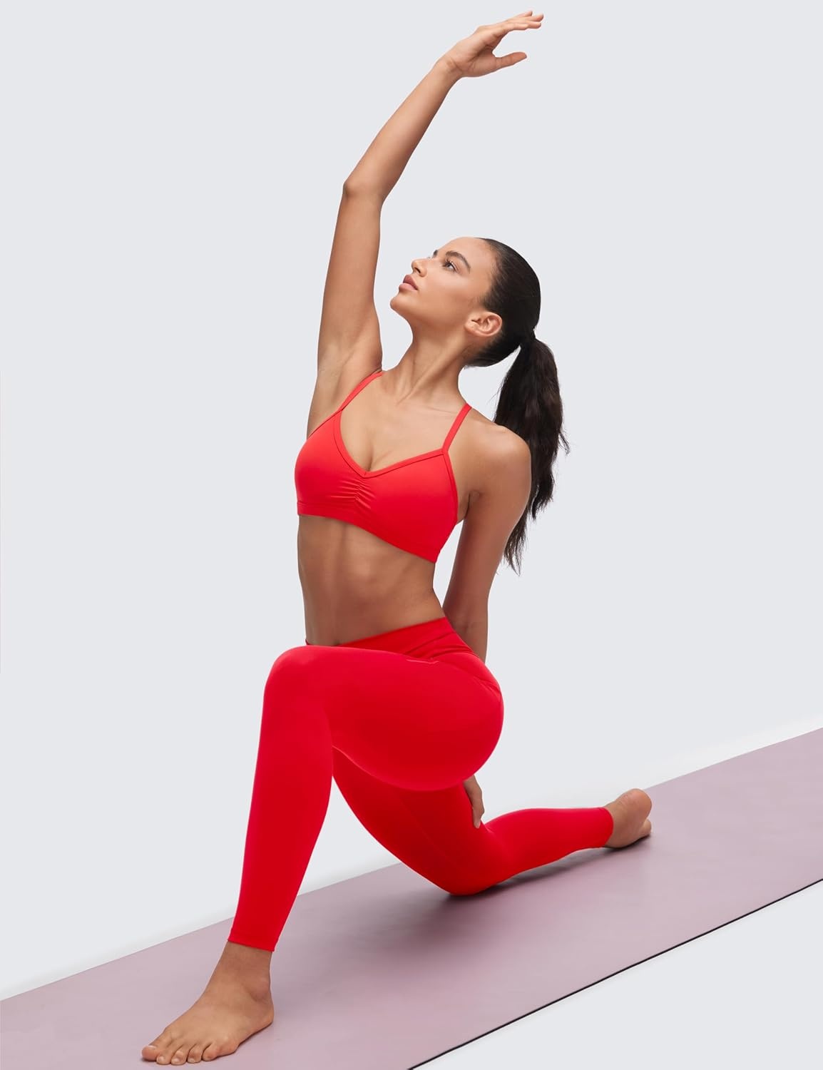 image:imageCRZ YOGA Butterluxe Ruched Sports Bras for Women V Neck Spaghetti Thin Strap Y Back Wireless Padded Yoga Crop TopDeep Red