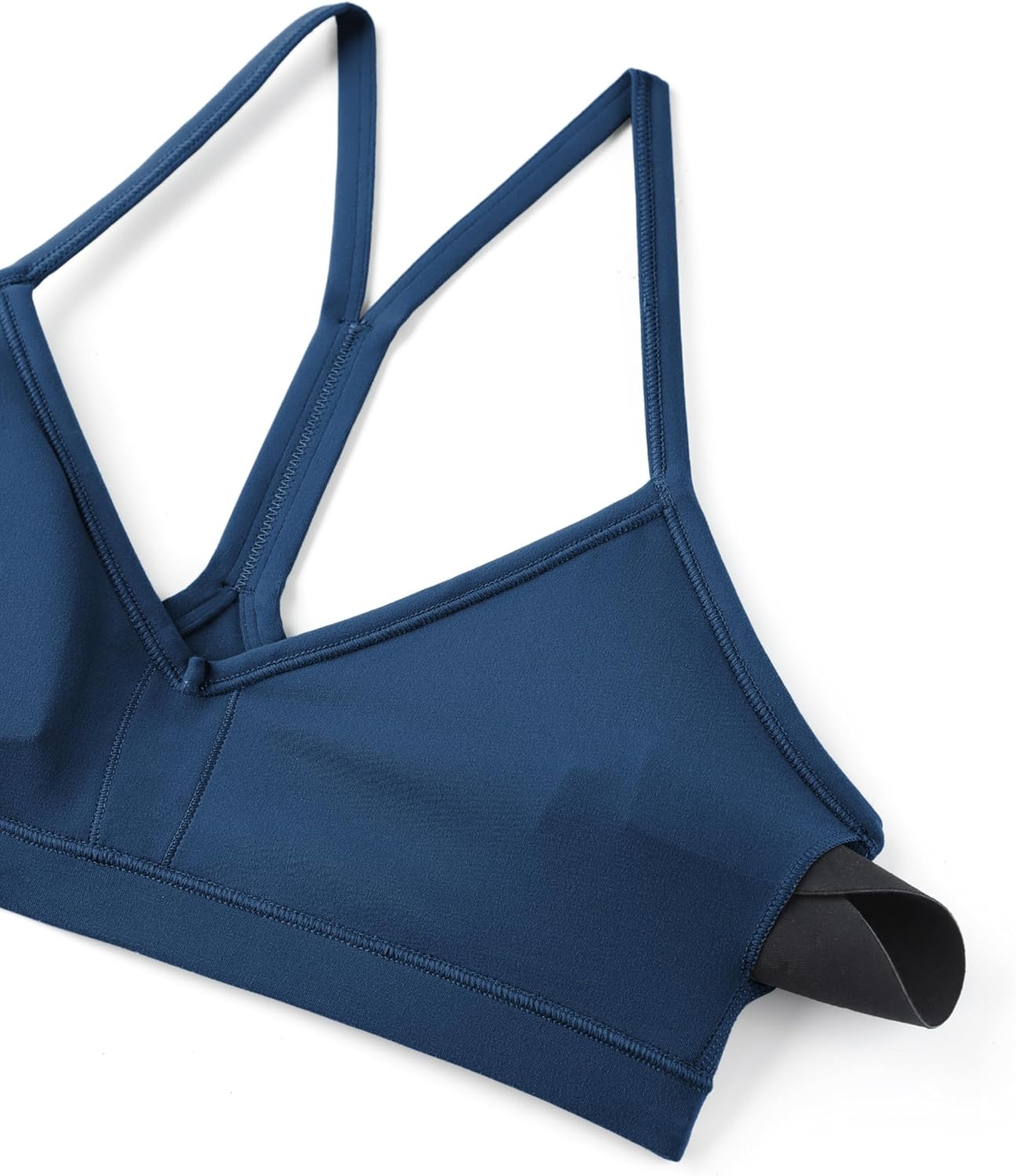 image:imageCRZ YOGA Butterluxe Ruched Sports Bras for Women V Neck Spaghetti Thin Strap Y Back Wireless Padded Yoga Crop TopFrench Navy