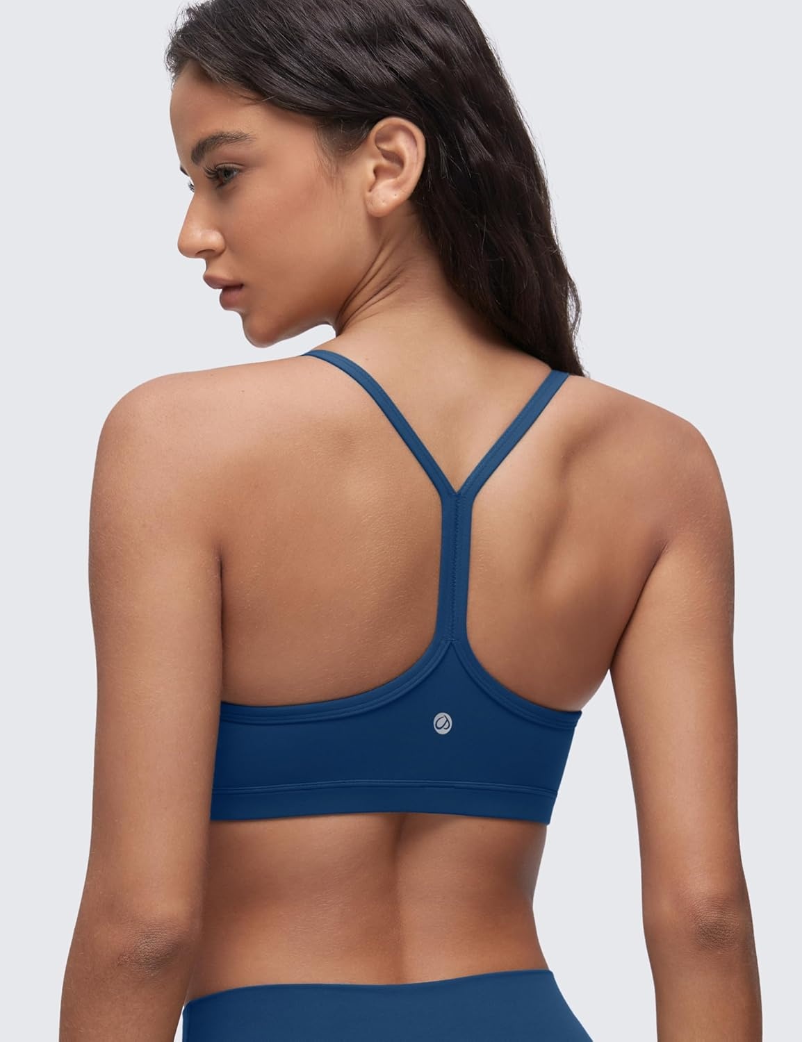 image:imageCRZ YOGA Butterluxe Ruched Sports Bras for Women V Neck Spaghetti Thin Strap Y Back Wireless Padded Yoga Crop TopFrench Navy