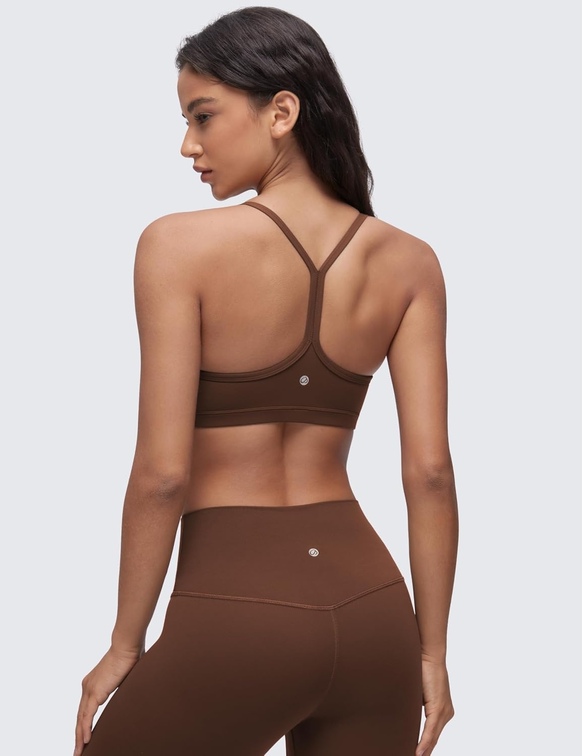 image:imageCRZ YOGA Butterluxe Ruched Sports Bras for Women V Neck Spaghetti Thin Strap Y Back Wireless Padded Yoga Crop TopLava Brown