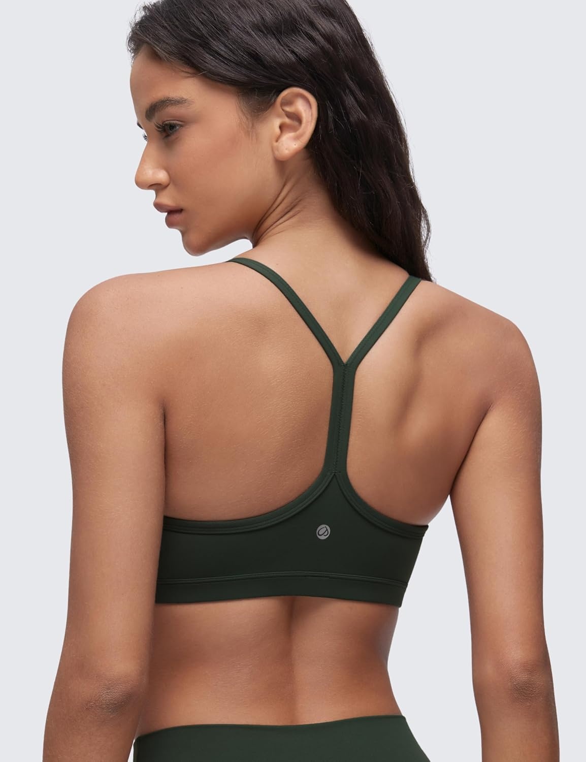 image:imageCRZ YOGA Butterluxe Ruched Sports Bras for Women V Neck Spaghetti Thin Strap Y Back Wireless Padded Yoga Crop TopLegend Green