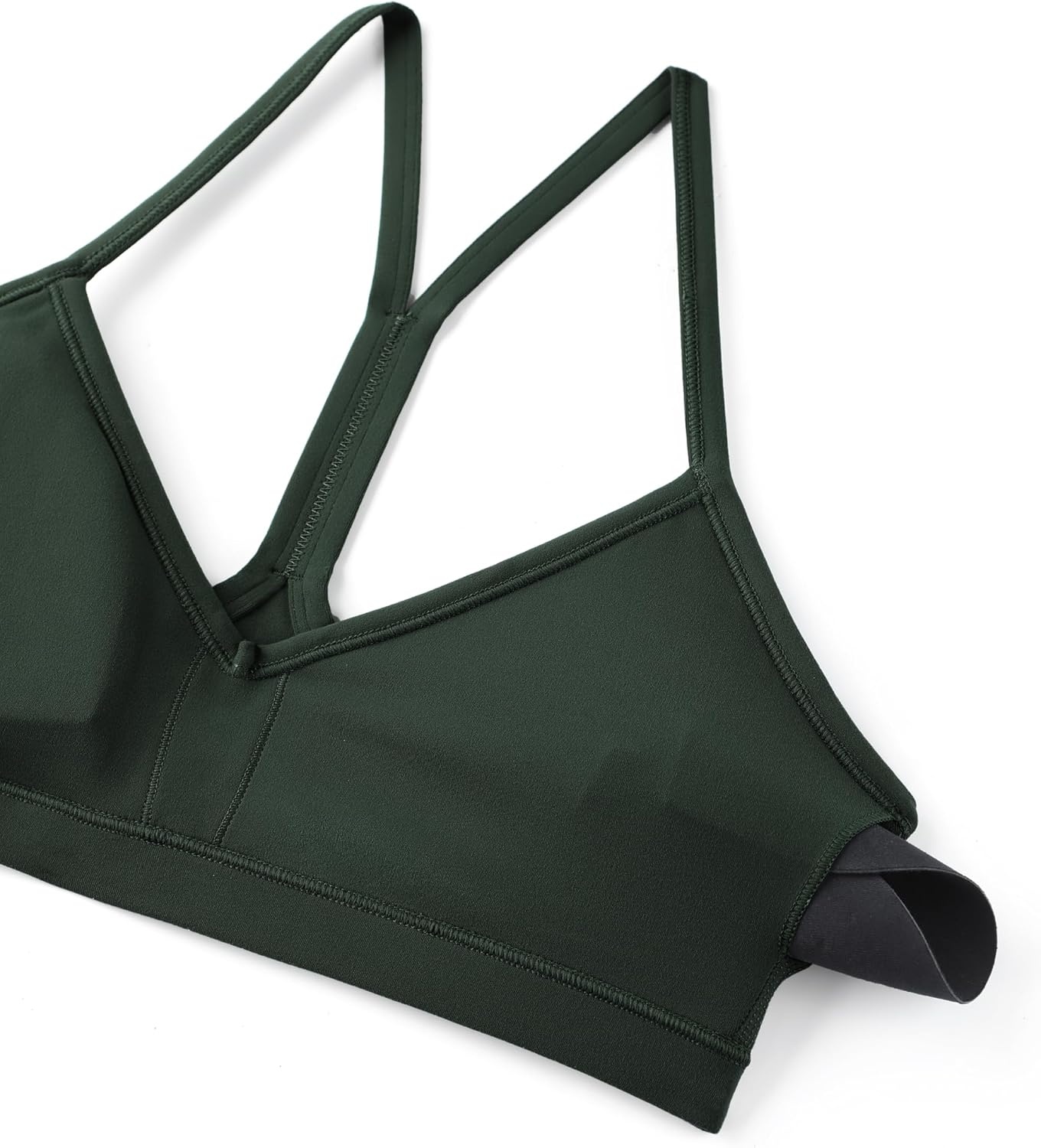 image:imageCRZ YOGA Butterluxe Ruched Sports Bras for Women V Neck Spaghetti Thin Strap Y Back Wireless Padded Yoga Crop TopLegend Green
