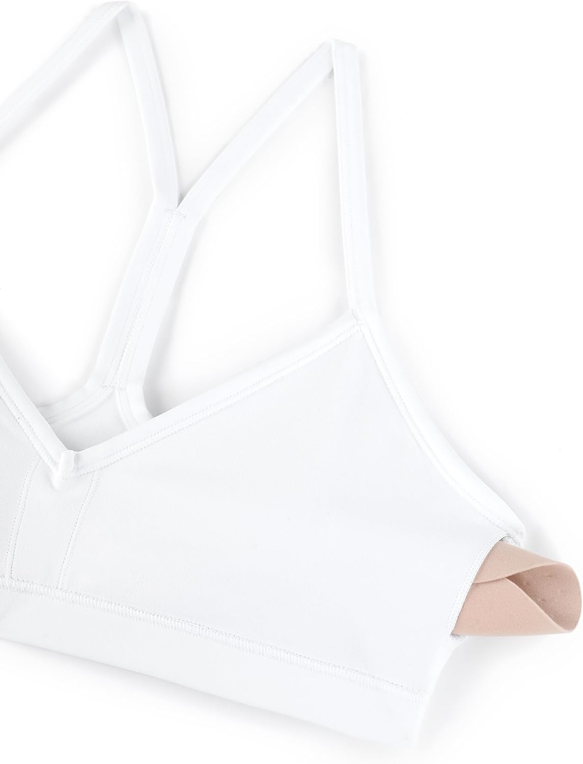 image:imageCRZ YOGA Butterluxe Ruched Sports Bras for Women V Neck Spaghetti Thin Strap Y Back Wireless Padded Yoga Crop TopWhite
