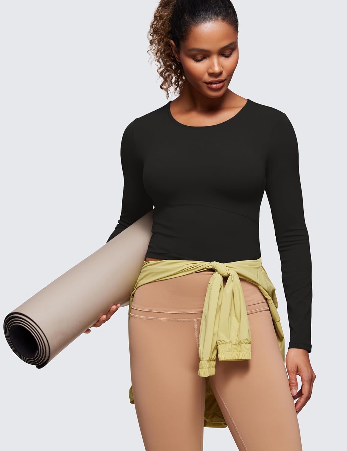 image:imageCRZ YOGA Butterluxe Scoop Neck Long Sleeve Shirts for Women Workout Athletic Casual Tops Crop Slim Basic Tight ShirtBlack